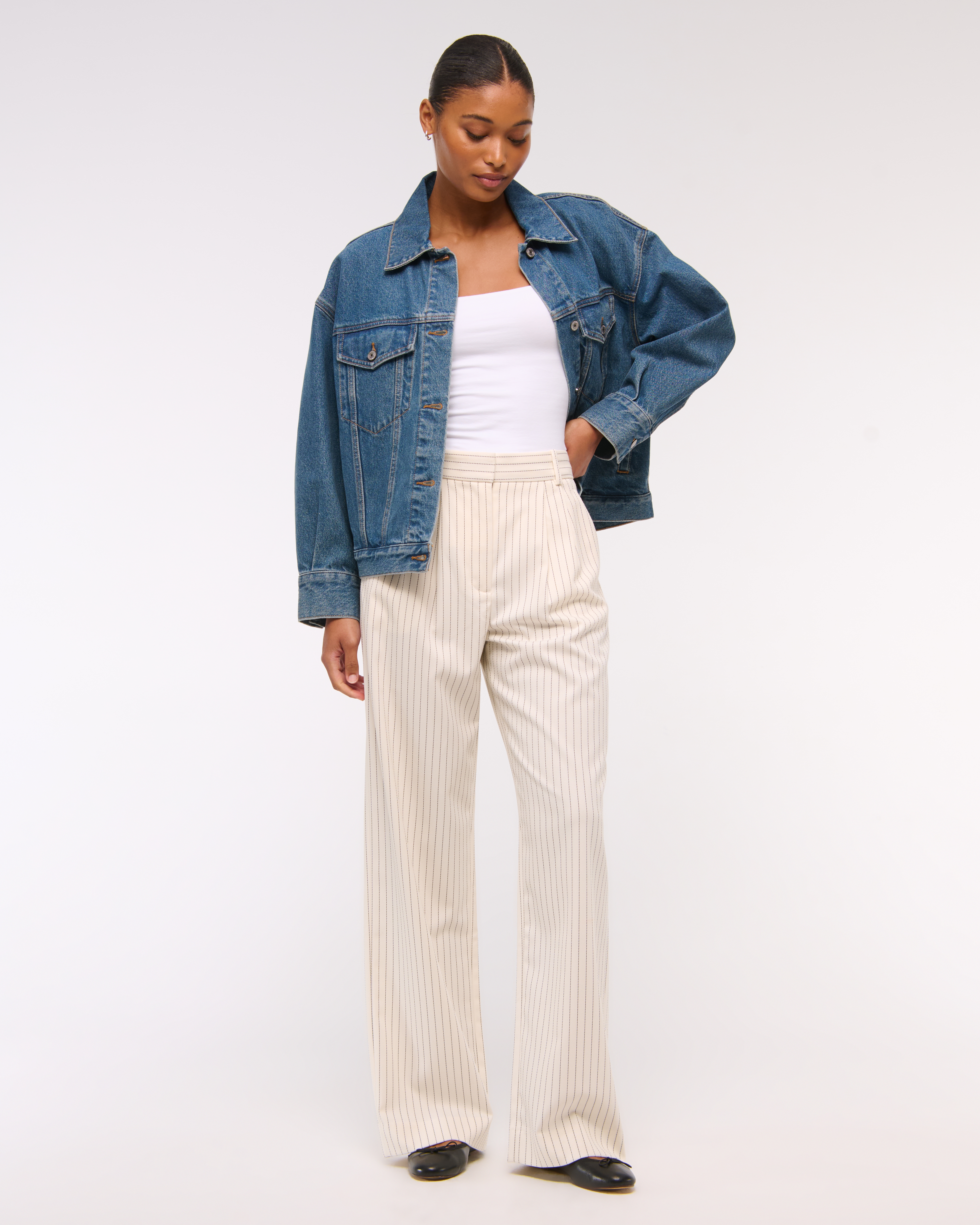 Abercrombie & Fitch Curve Love A&f Sloane Tailored Wide Leg Pant In Black