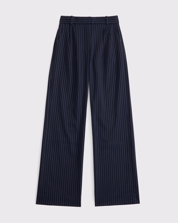 Curve Love A&F Sloane Tailored Wide Leg Pant, Navy Stripe view 1