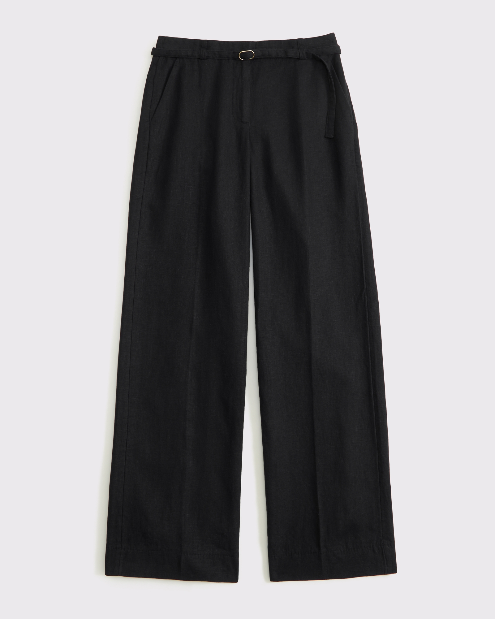 Low Rise Belted Premium Linen Wide Leg Pant