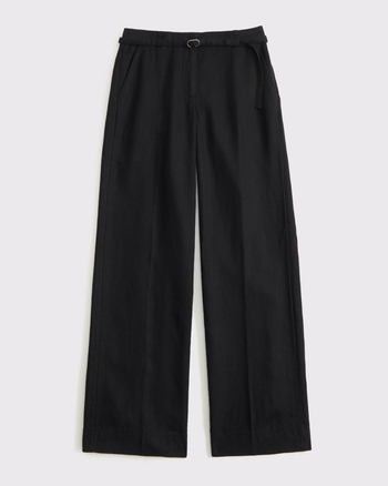 Premium Linen Belted Wide Leg Pant