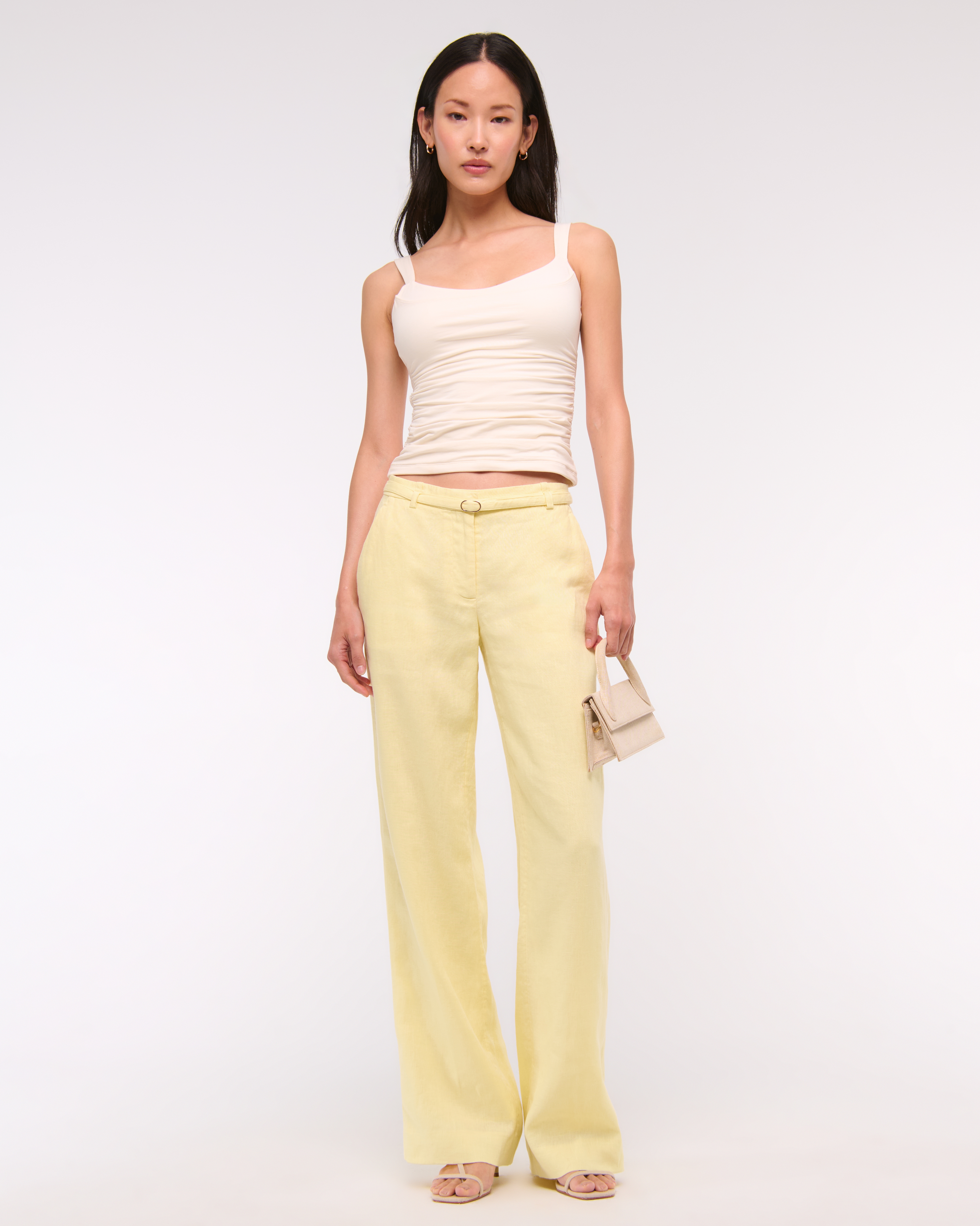 Abercrombie & Fitch Premium Linen Belted Wide Leg Pant In Yellow