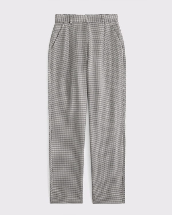 Curve Love A&F Quinn Tailored Straight Pant, Light Brown Houndstooth view 1