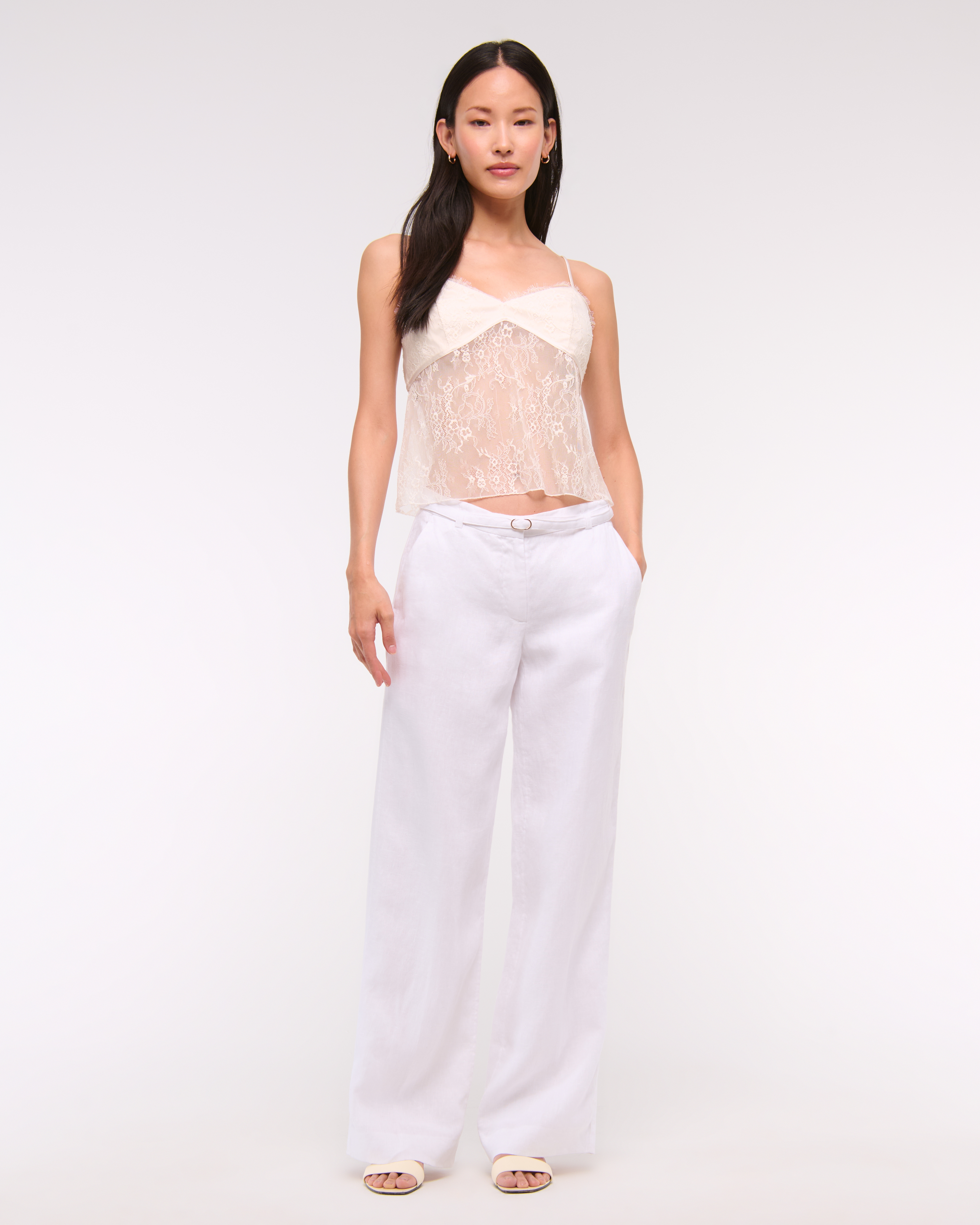Abercrombie & Fitch Premium Linen Belted Wide Leg Pant In White