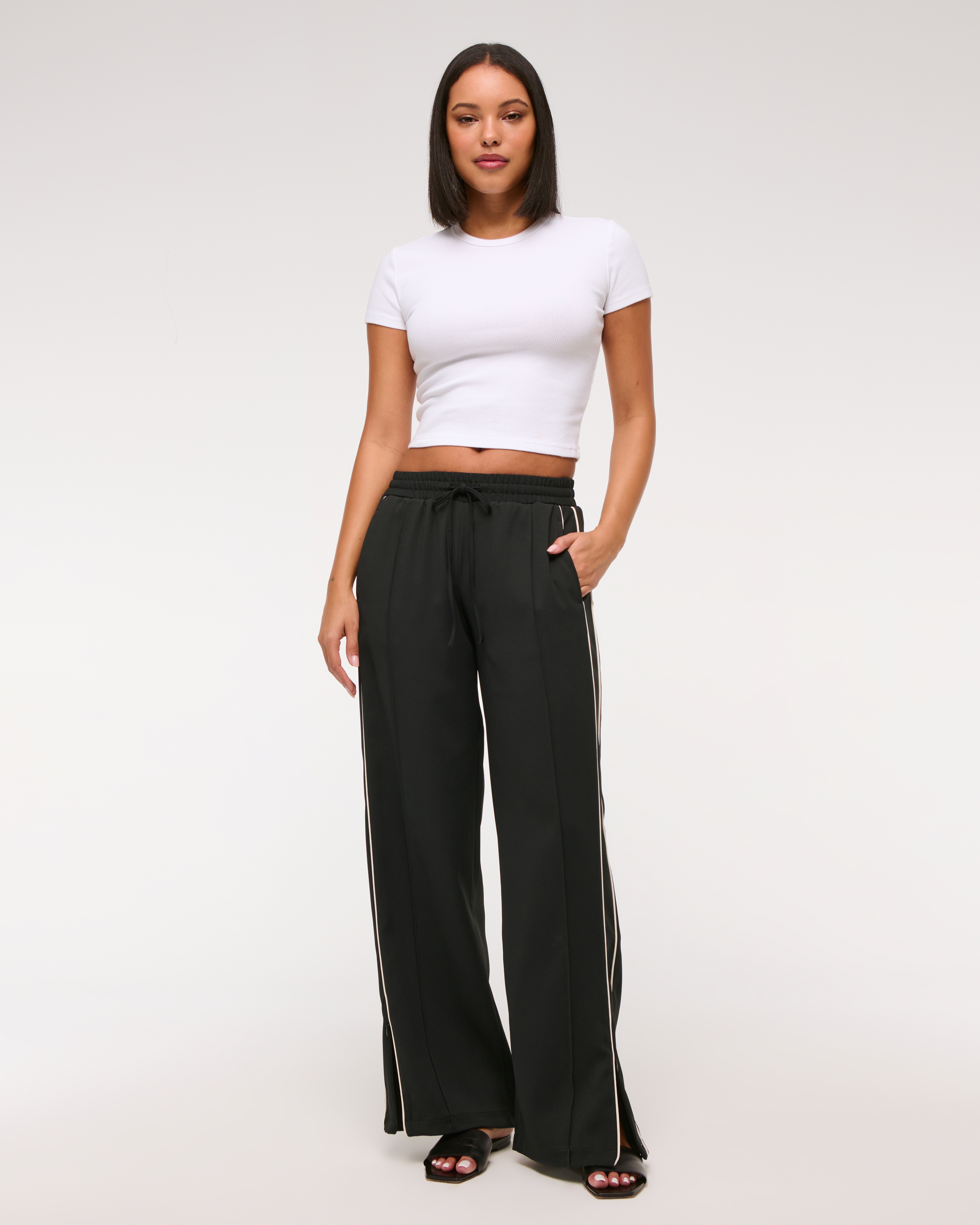 【YOURNUS】Pole Track Cotton Wide Pants Wide Leg Cotton Pants | Roots
