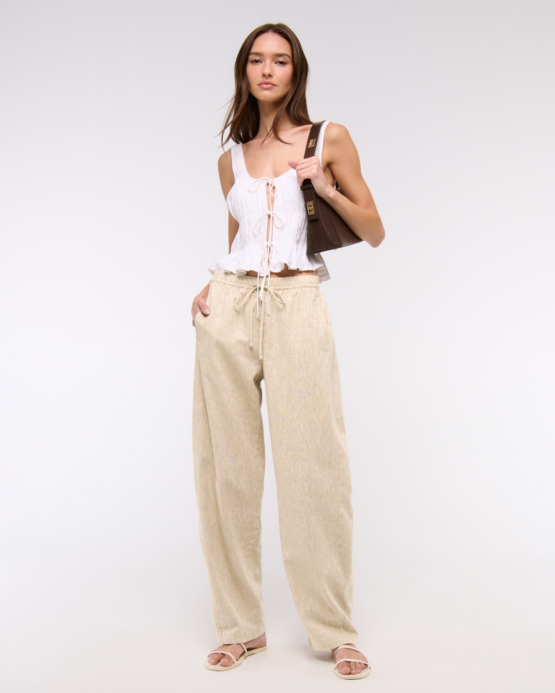 Linen-Blend Barrel Pull-On Pant