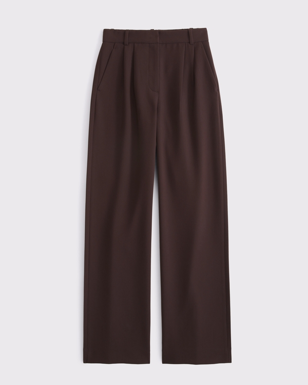 Curve Love A&F Sloane Tailored Wide Leg Pant, Dark Coffee view 1