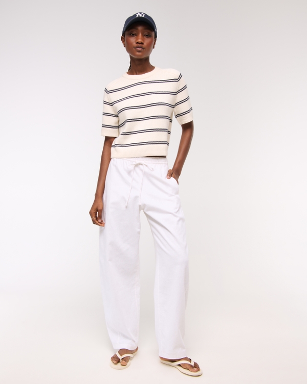 Linen-Blend Barrel Pull-On Pant, White view 2