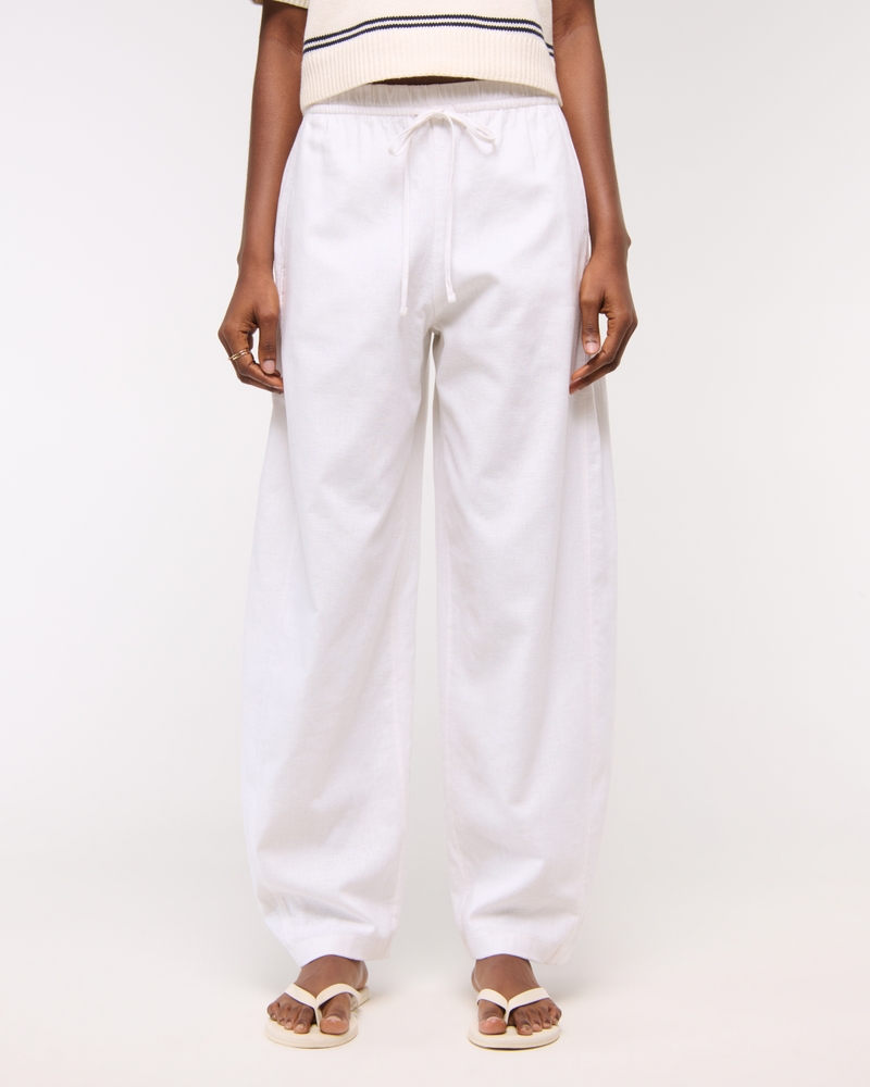 Linen-Blend Barrel Pull-On Pant