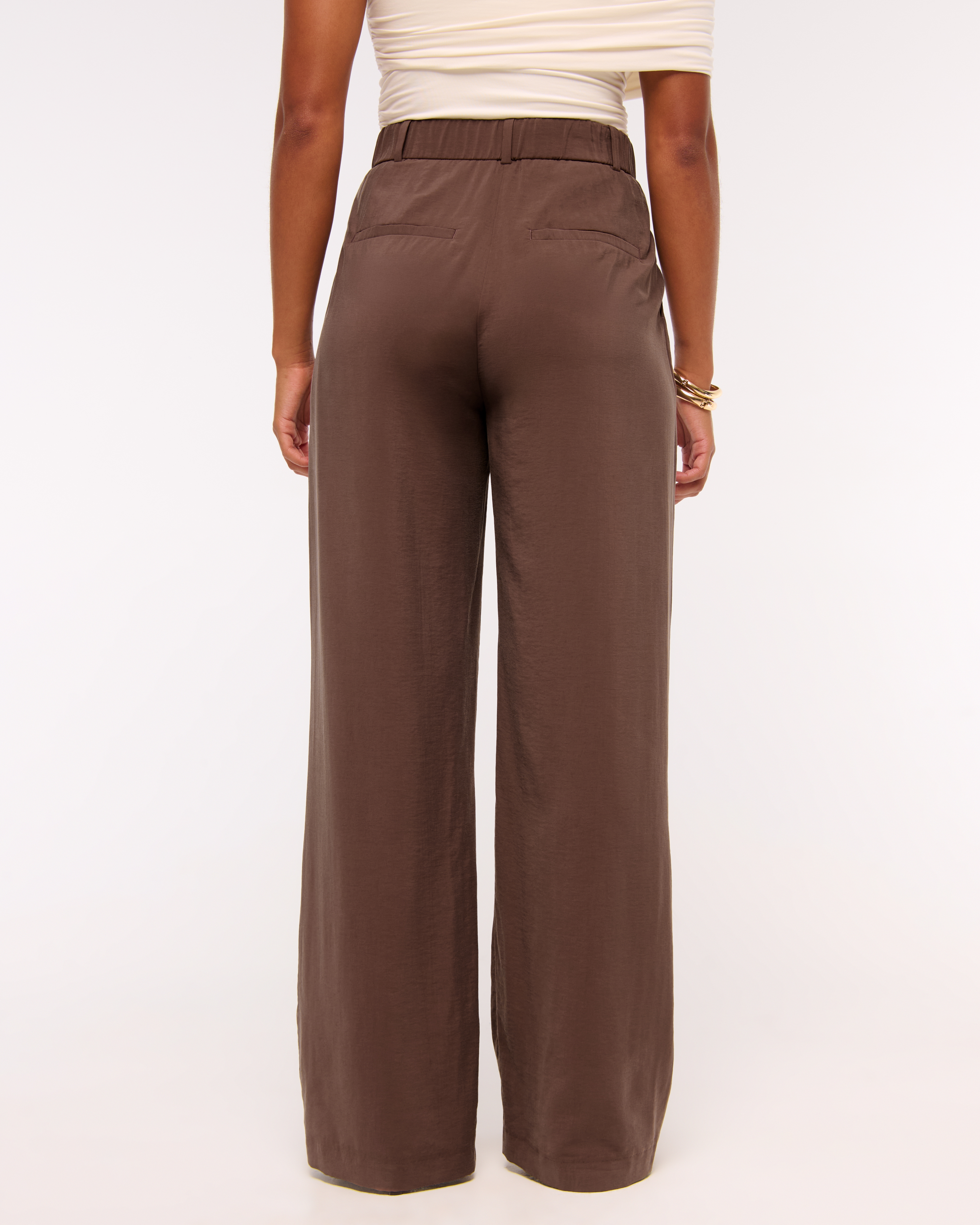 Abercrombie & Fitch Curve Love A&f Sloane Crepe Tailored Wide Leg Pant In Brown