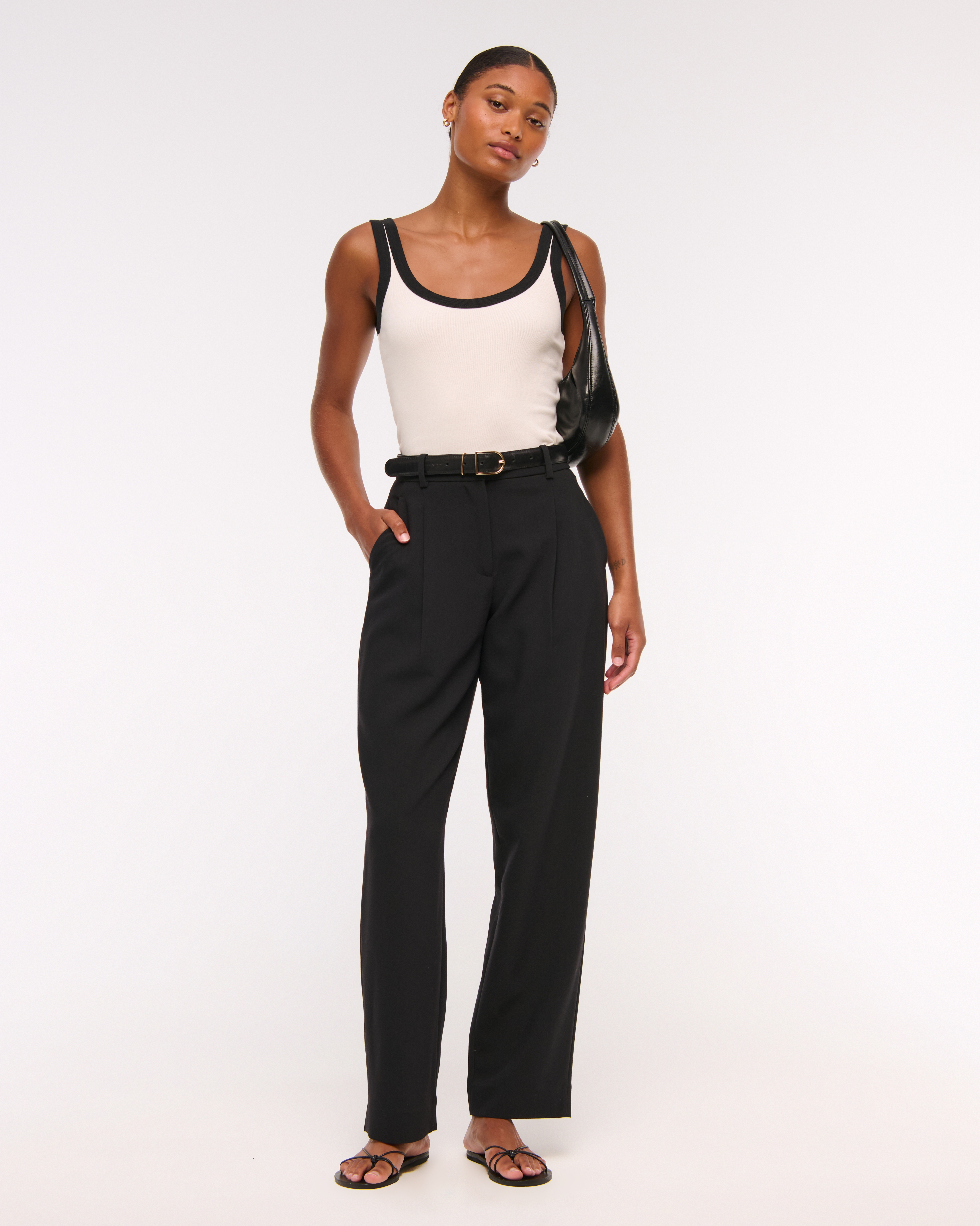 Abercrombie & Fitch Curve Love A&f Quinn Tailored Straight Pant In Black