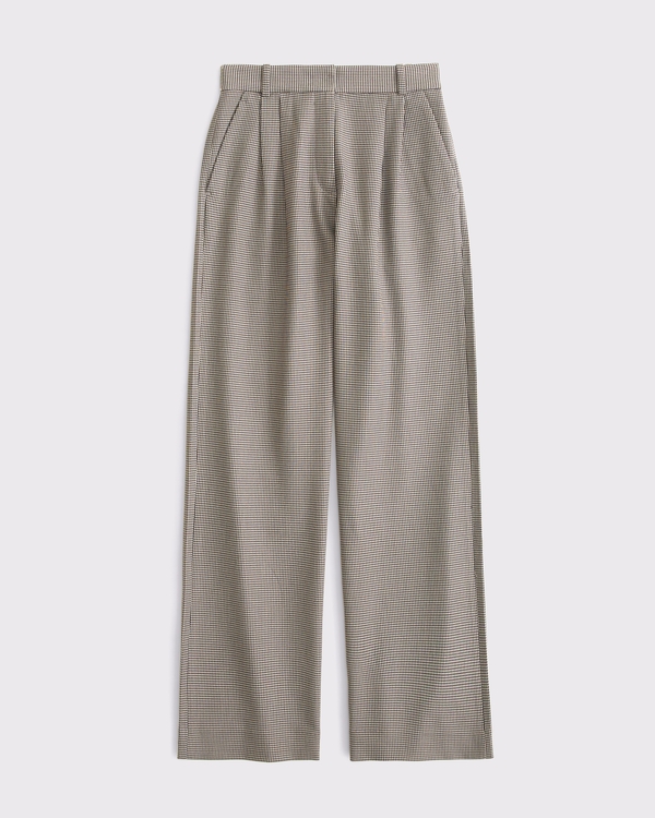 A&F Sloane Tailored Wide Leg Pant, Brown Plaid view 1