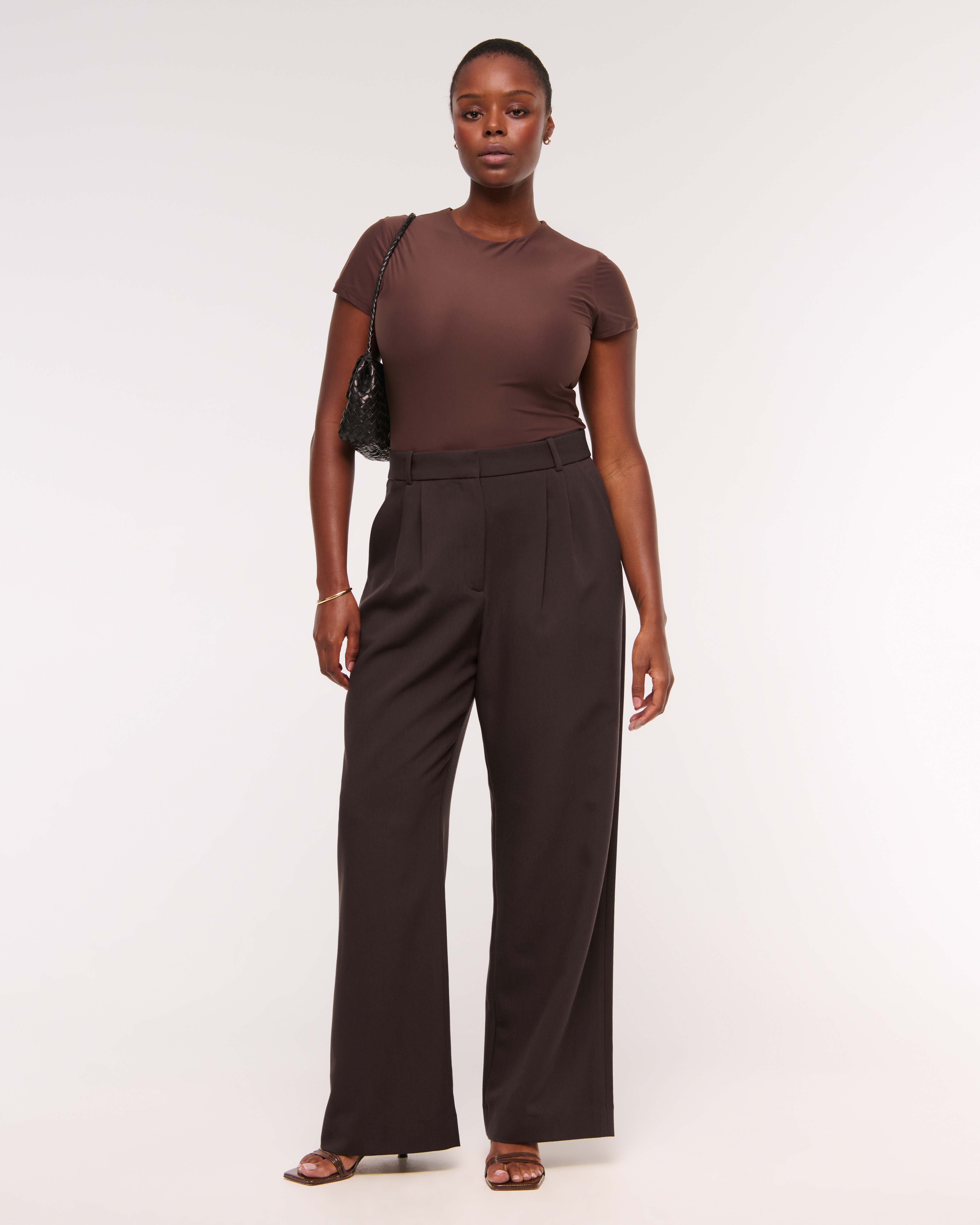 Abercrombie & Fitch A&f Sloane Tailored Wide Leg Pant In Brown