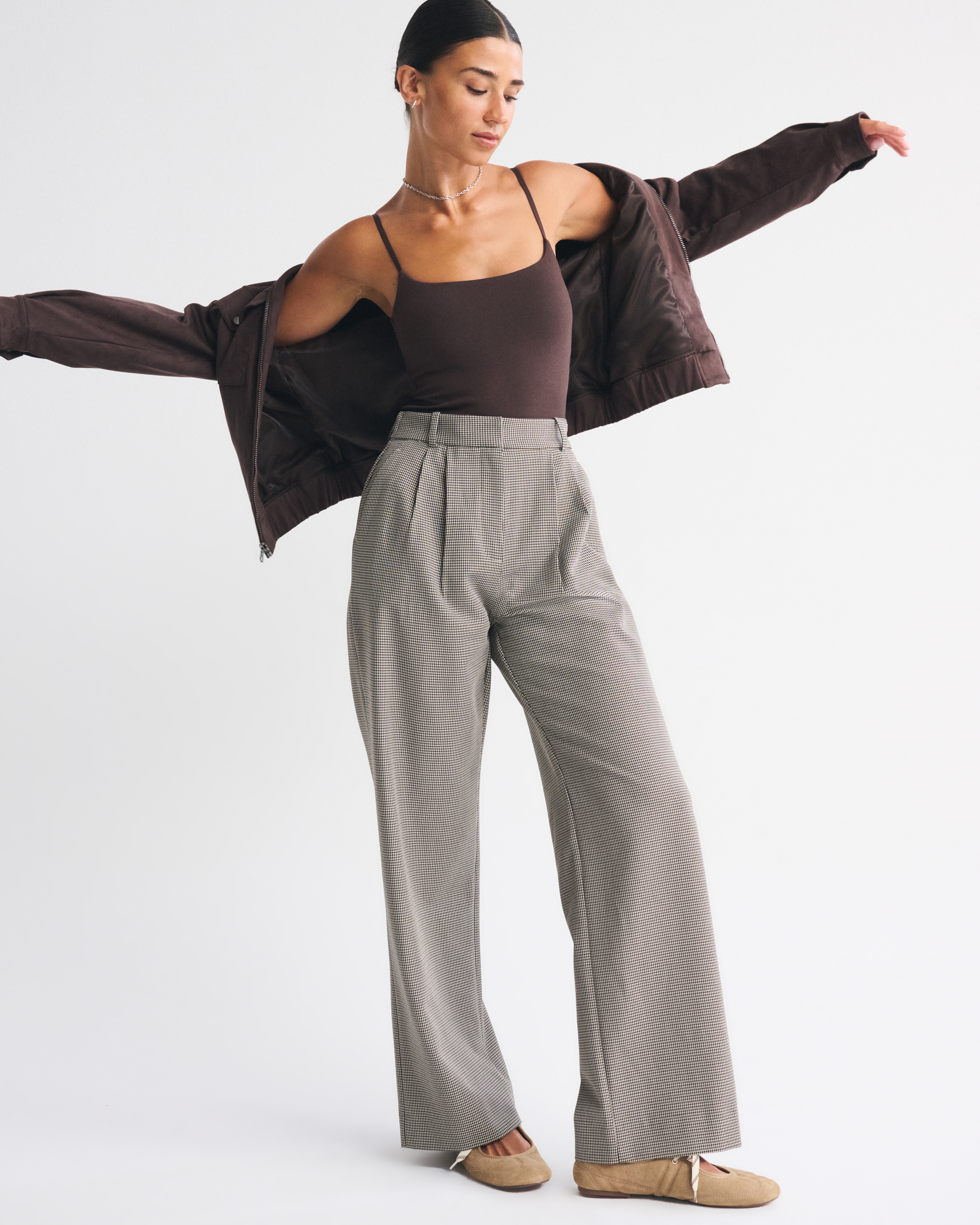 Abercrombie & Fitch Curve Love A&f Sloane Tailored Wide Leg Pant In Brown