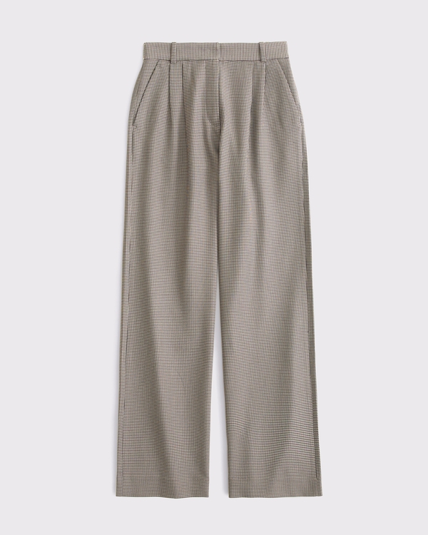 Curve Love A&F Sloane Tailored Wide Leg Pant, Brown Plaid view 1