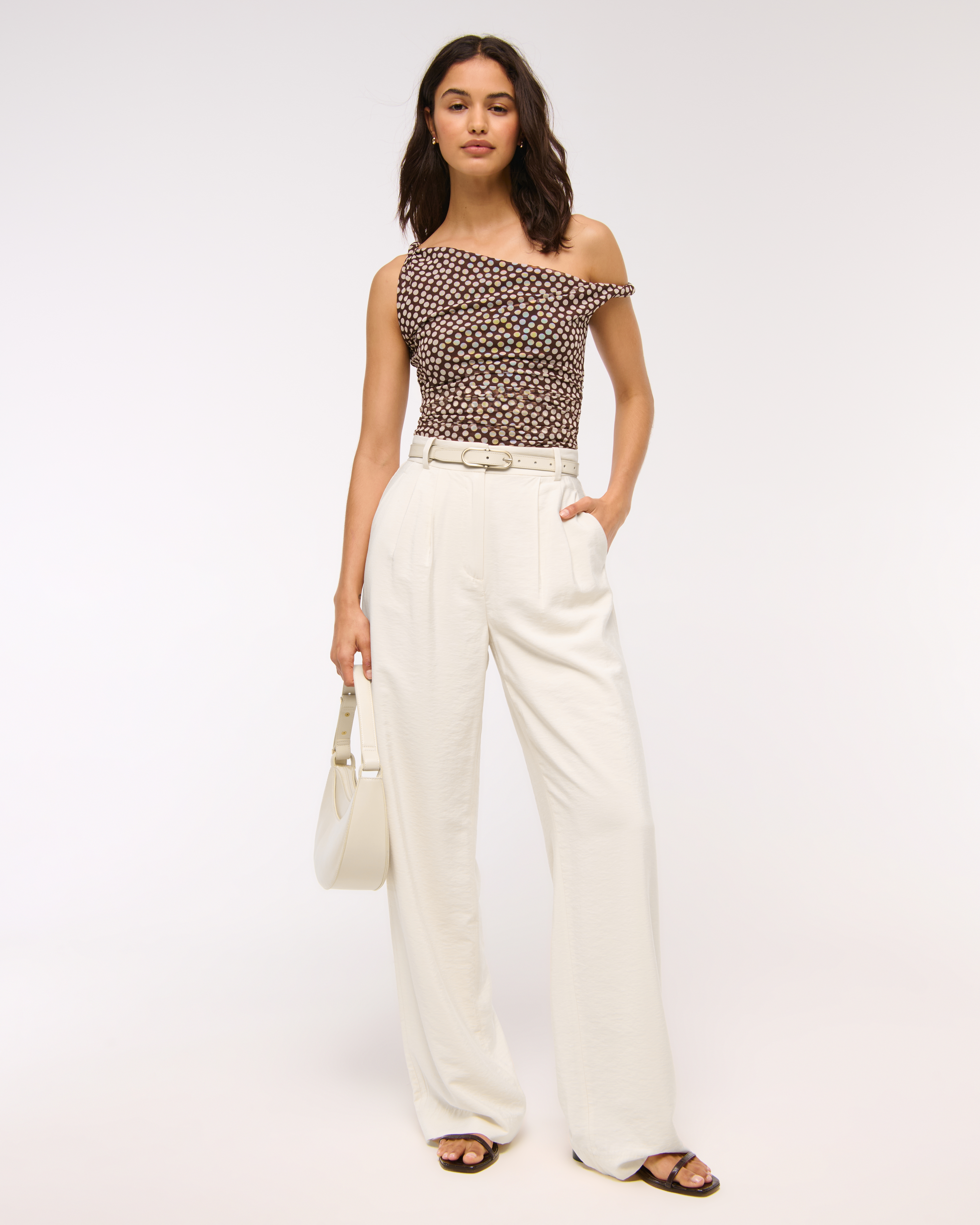 Abercrombie & Fitch A&f Sloane Crepe Tailored Wide Leg Pant In Brown