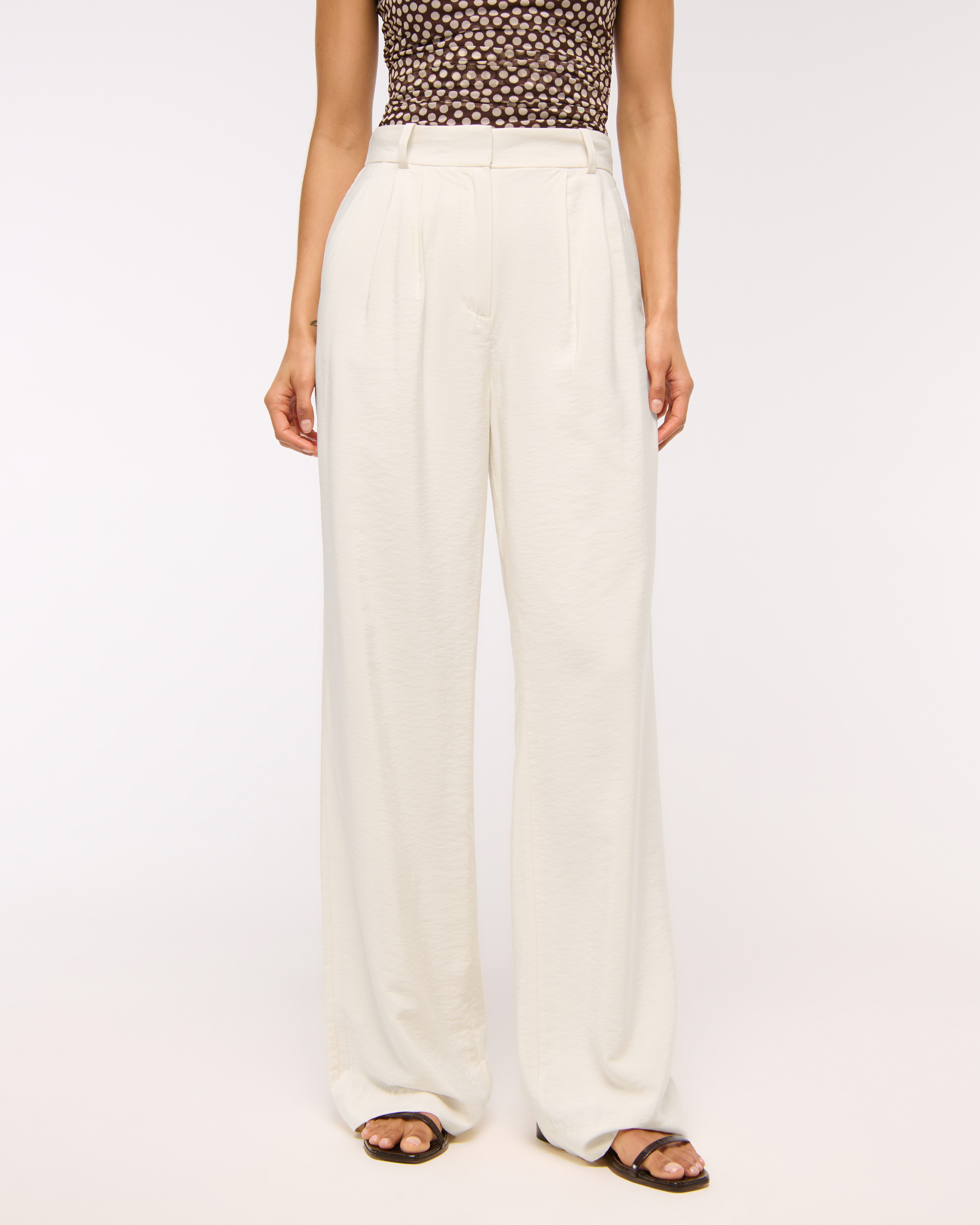 Abercrombie & Fitch A&f Sloane Crepe Tailored Wide Leg Pant In Brown