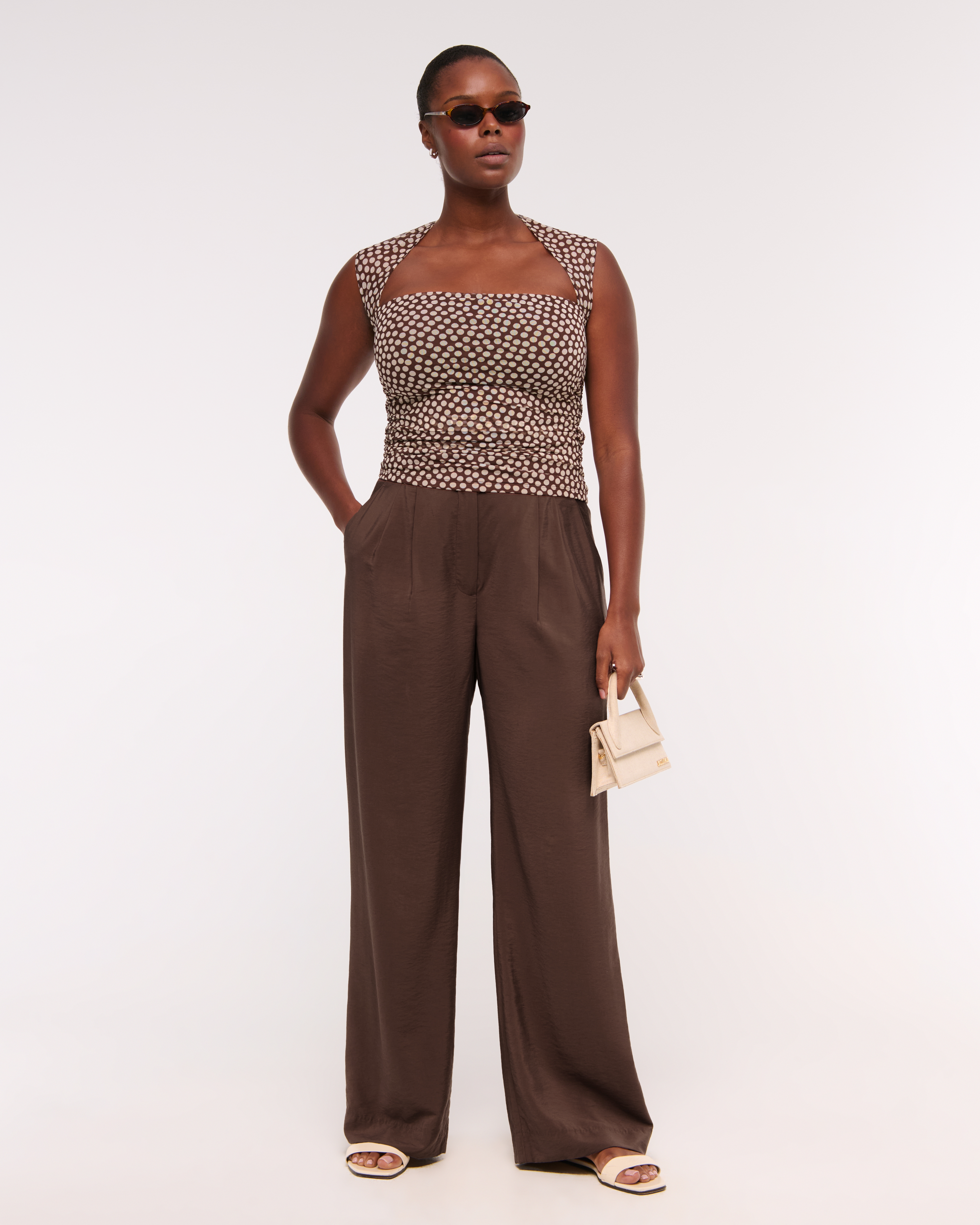 Abercrombie & Fitch A&f Sloane Crepe Tailored Wide Leg Pant In Brown