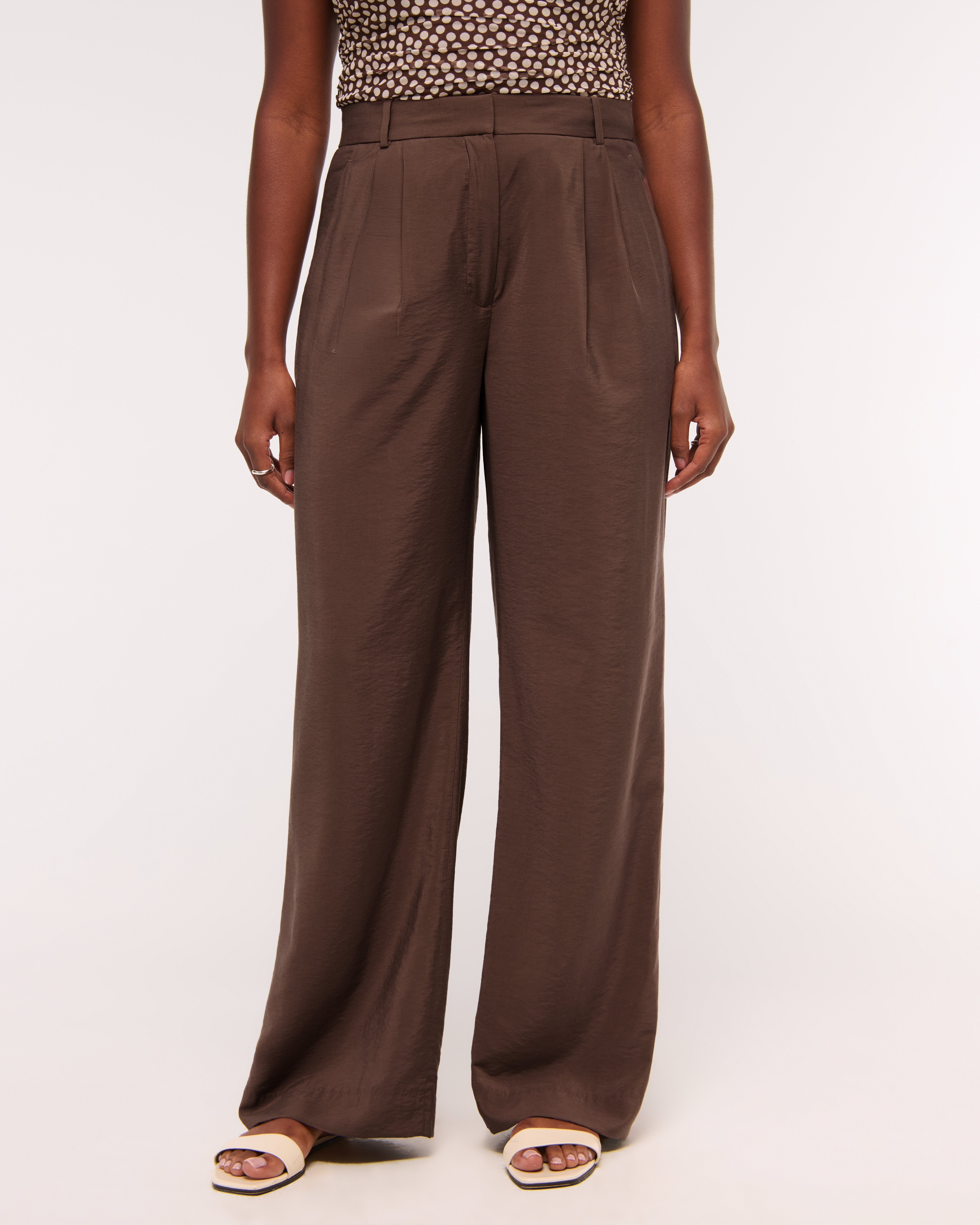Abercrombie & Fitch A&f Sloane Crepe Tailored Wide Leg Pant In Brown