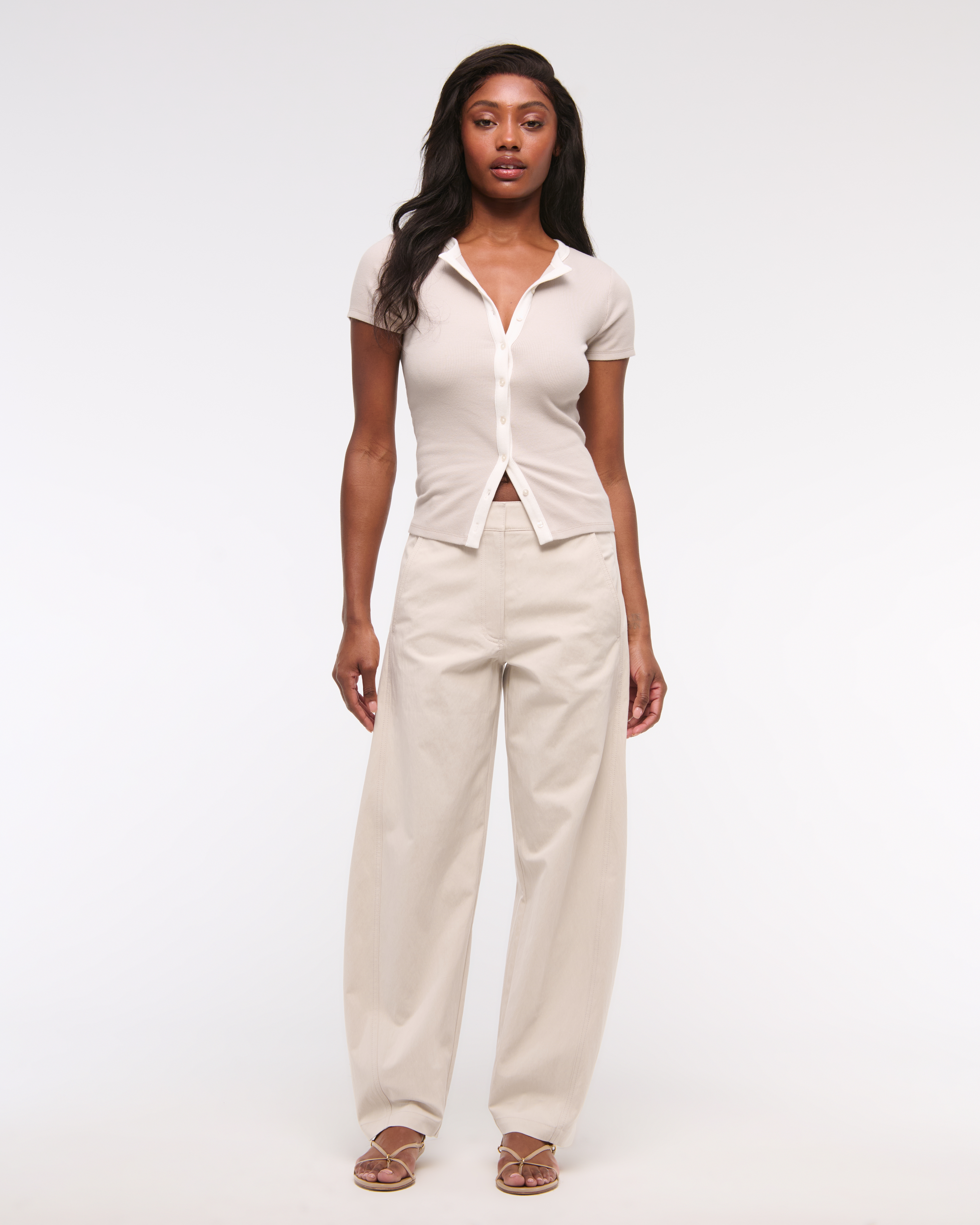 Abercrombie & Fitch Mid Rise Barrel Pant In Gray