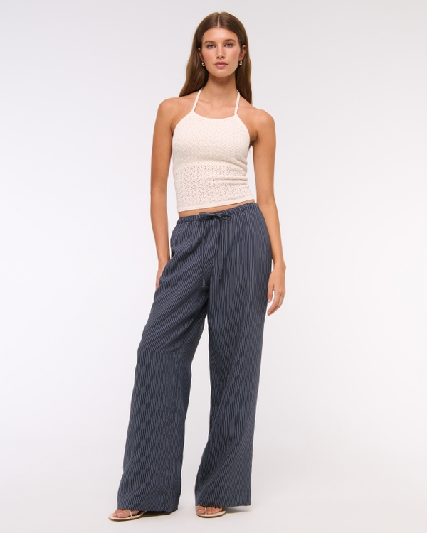 Medium Grey Ruffled Wide Leg Pull On High Waist Pants with Pockets