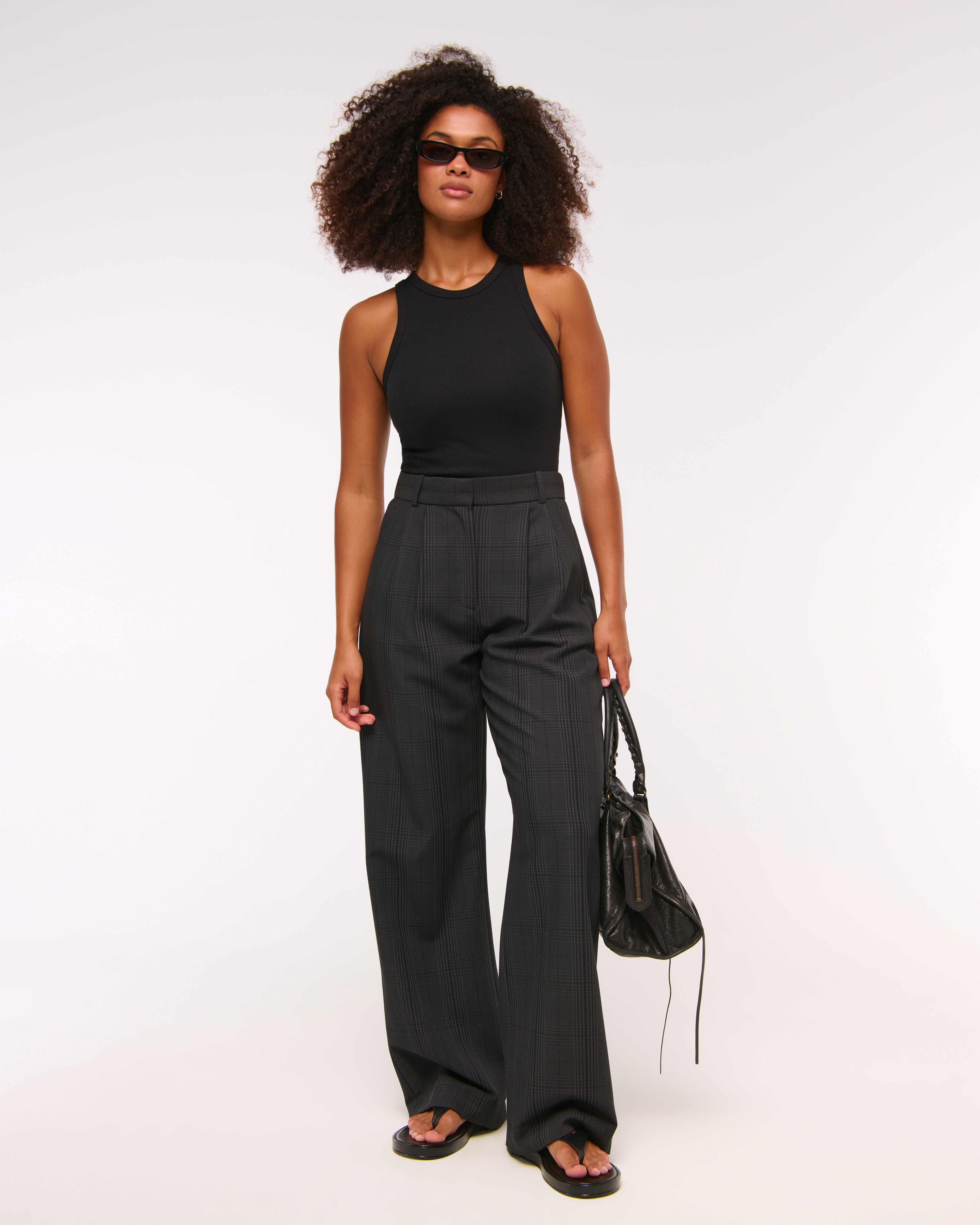 Abercrombie & Fitch Curve Love A&f Sloane Tailored Wide Leg Pant In Black