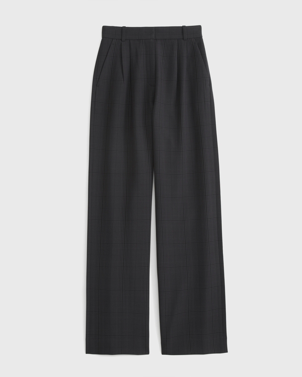 Curve Love A&F Sloane Tailored Wide Leg Pant, Black Plaid view 1