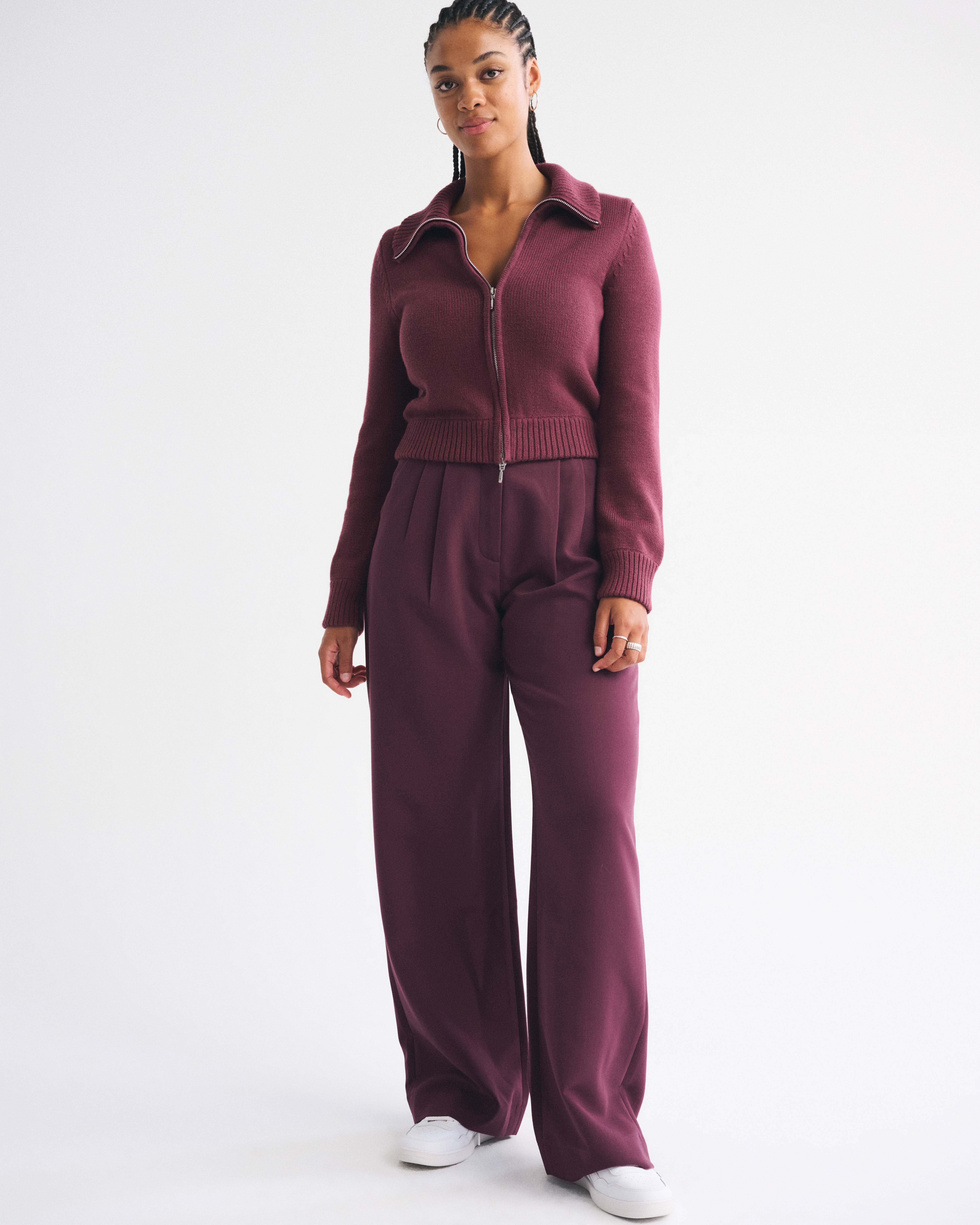 Abercrombie & Fitch Curve Love A&f Sloane Tailored Wide Leg Pant In Burgundy