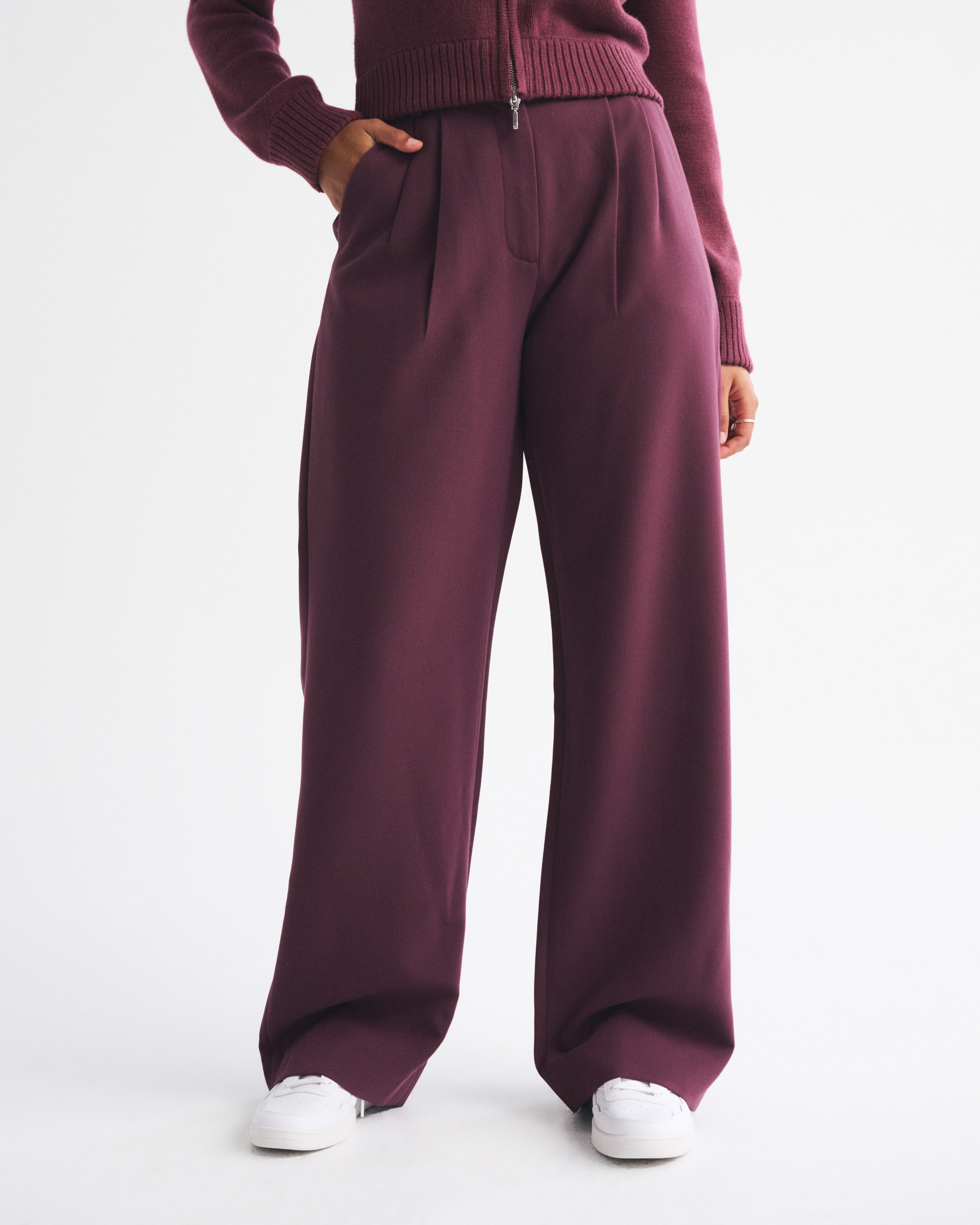 Abercrombie & Fitch Curve Love A&f Sloane Tailored Wide Leg Pant In Burgundy