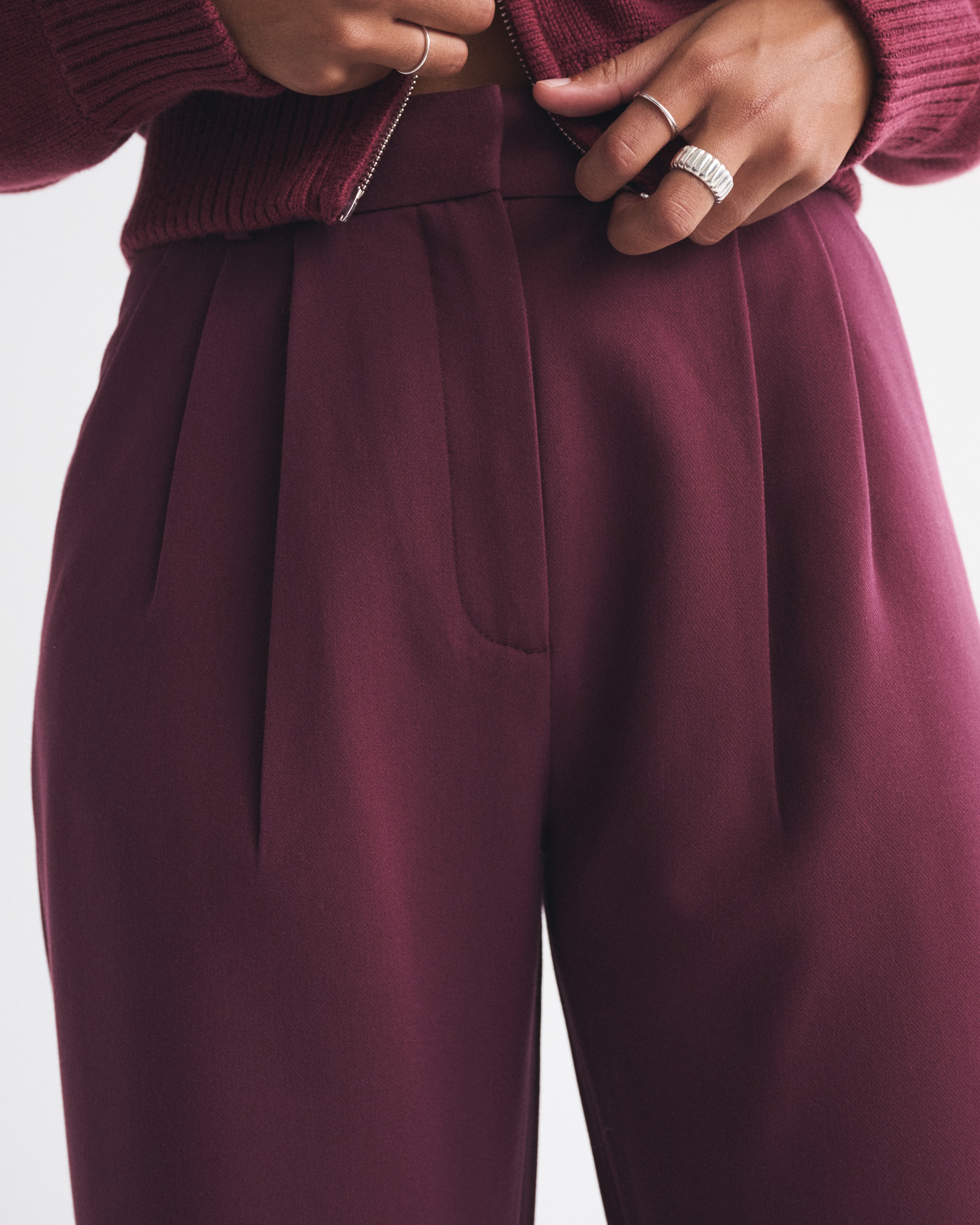 Abercrombie & Fitch Curve Love A&f Sloane Tailored Wide Leg Pant In Burgundy