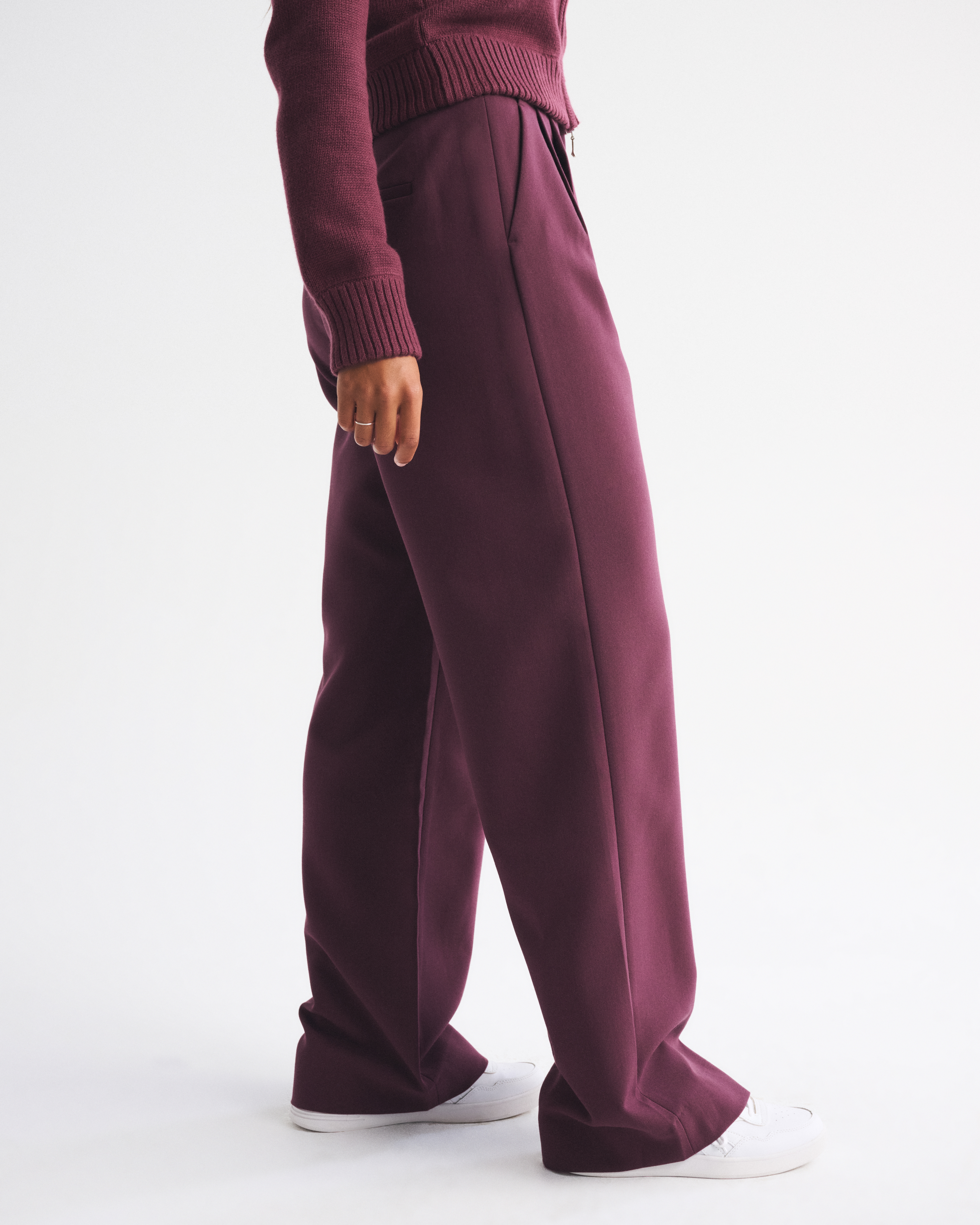 Abercrombie & Fitch Curve Love A&f Sloane Tailored Wide Leg Pant In Burgundy