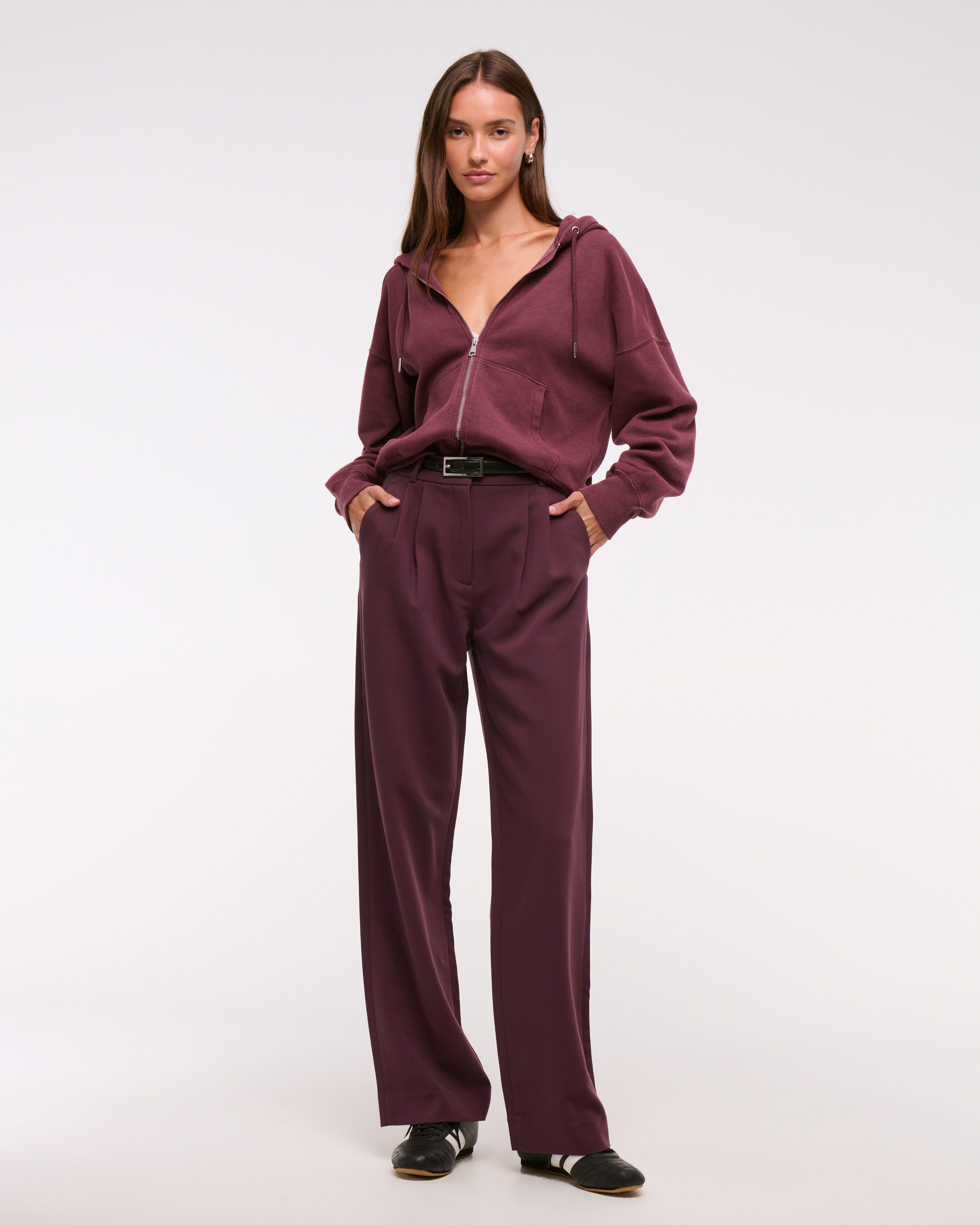Abercrombie & Fitch A&f Sloane Tailored Wide Leg Pant In Burgundy