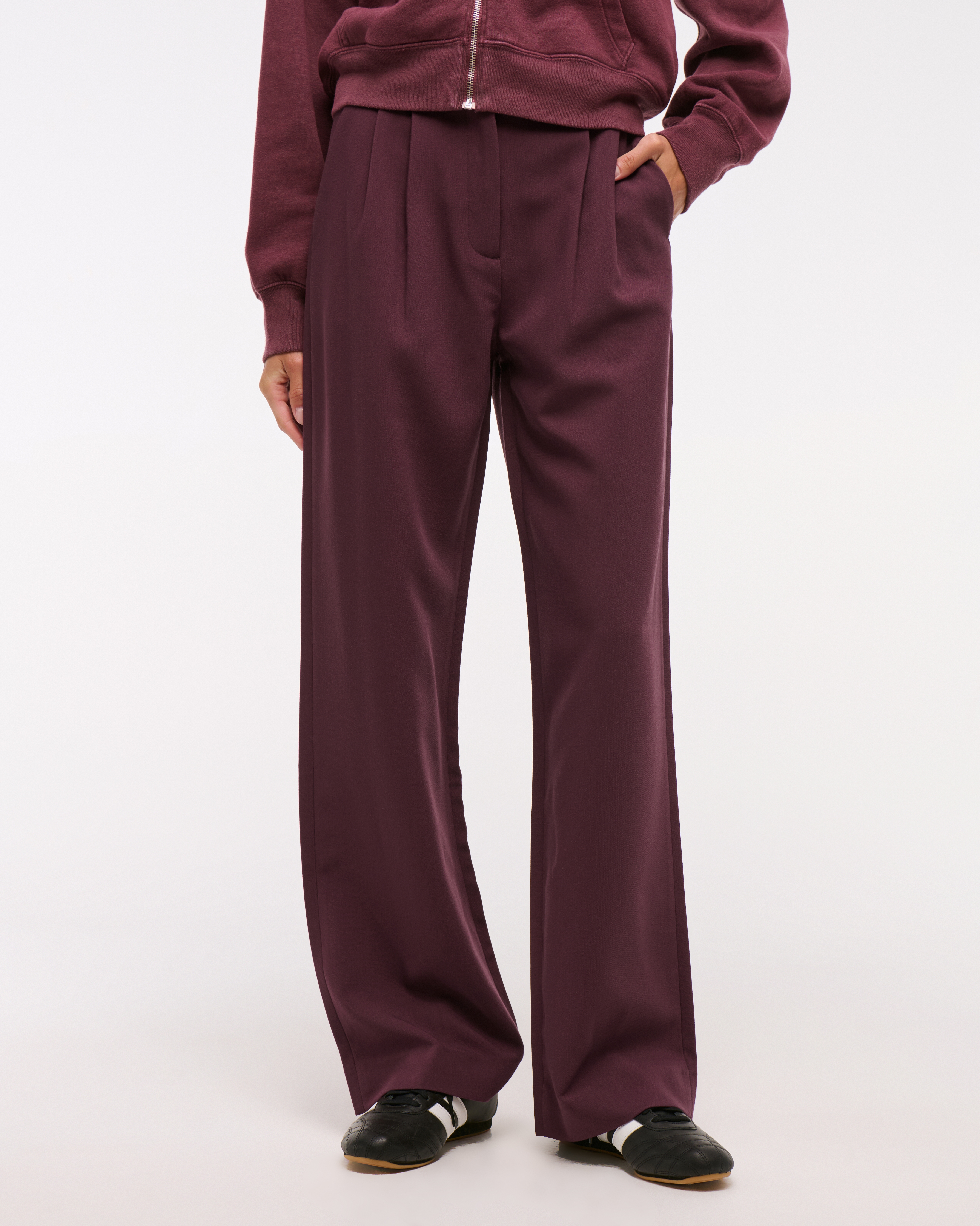 Abercrombie & Fitch A&f Sloane Tailored Wide Leg Pant In Burgundy