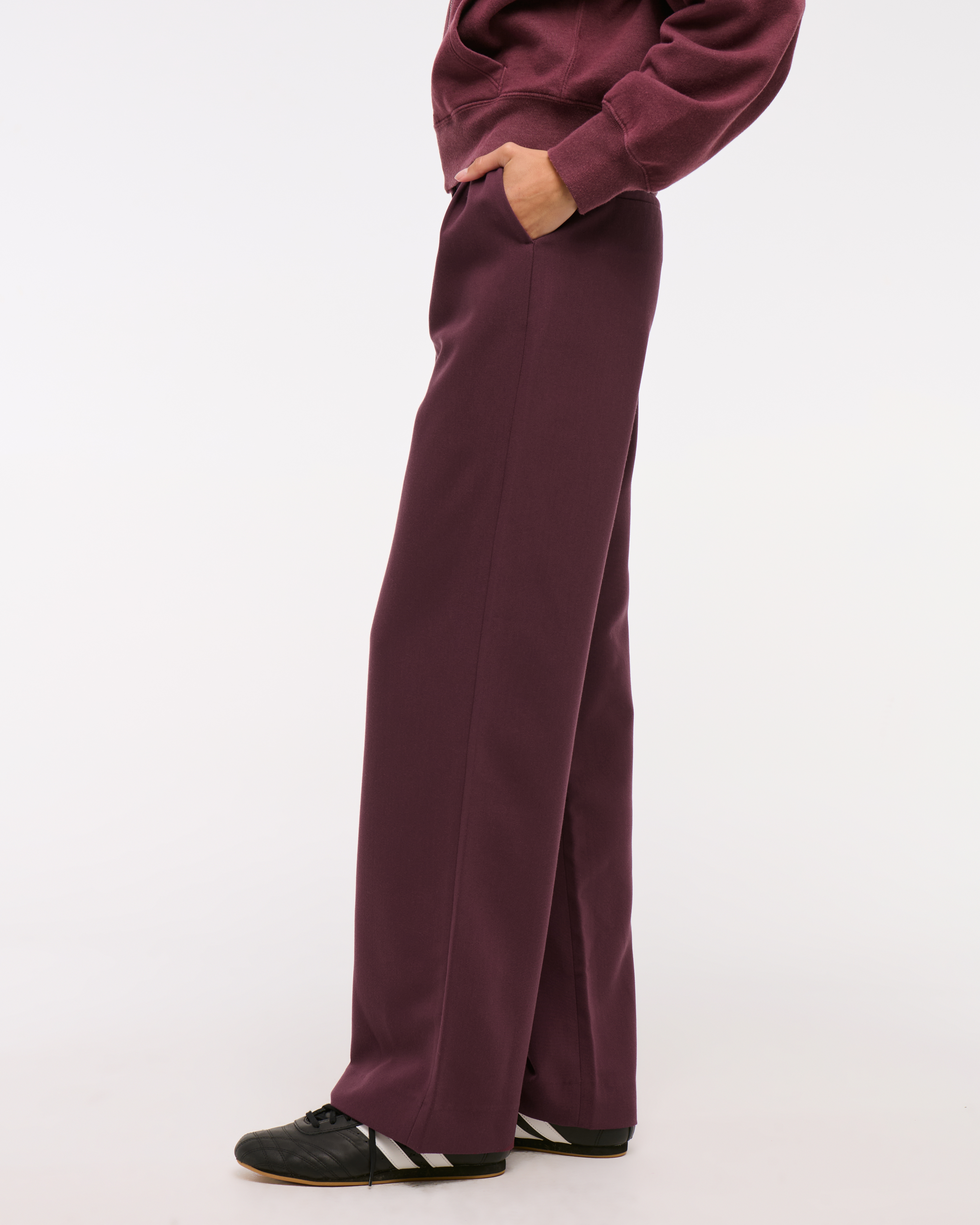Abercrombie & Fitch A&f Sloane Tailored Wide Leg Pant In Burgundy