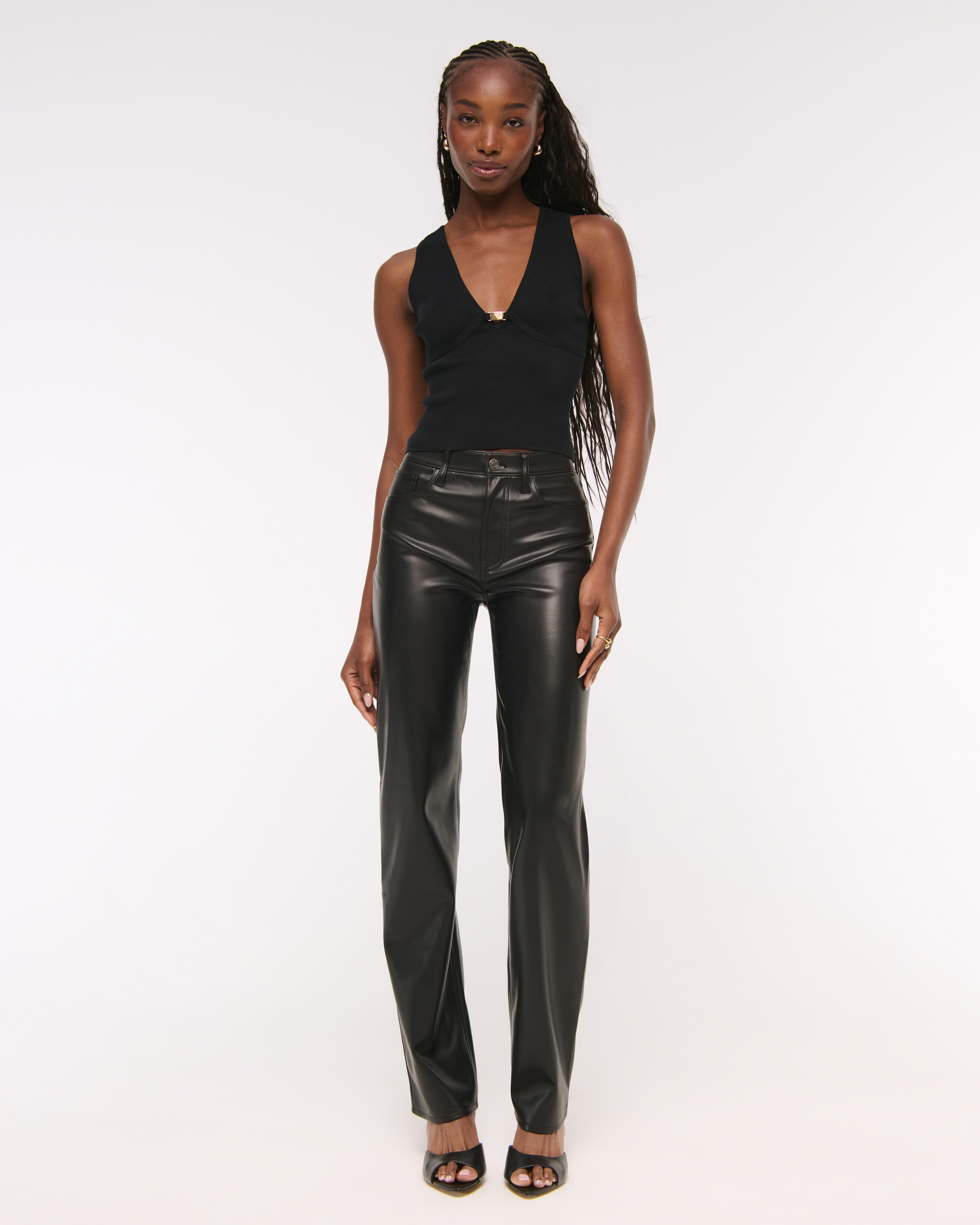 Abercrombie & Fitch High Rise 90s Relaxed Vegan Leather Pant In Black