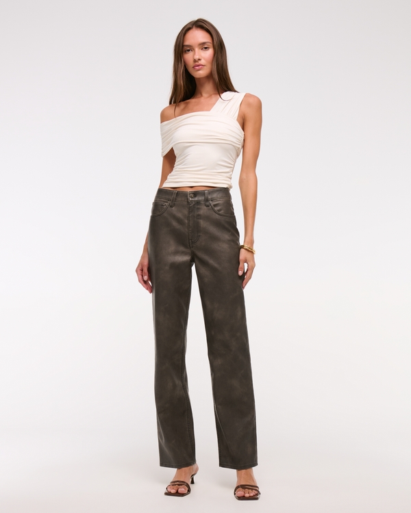Vegan Leather 90s Relaxed Pant, Dark Coffee view 1