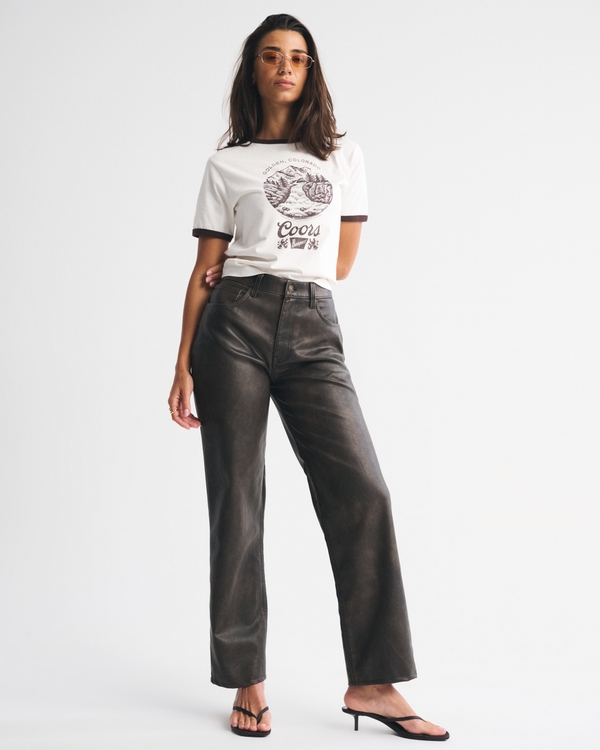 Curve Love High Rise 90s Relaxed Vegan Leather Pant, Dark Coffee view 2