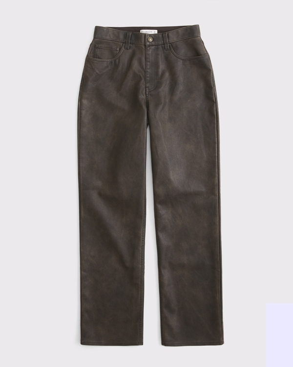 Curve Love Vegan Leather 90s Relaxed Pant, Dark Coffee view 1