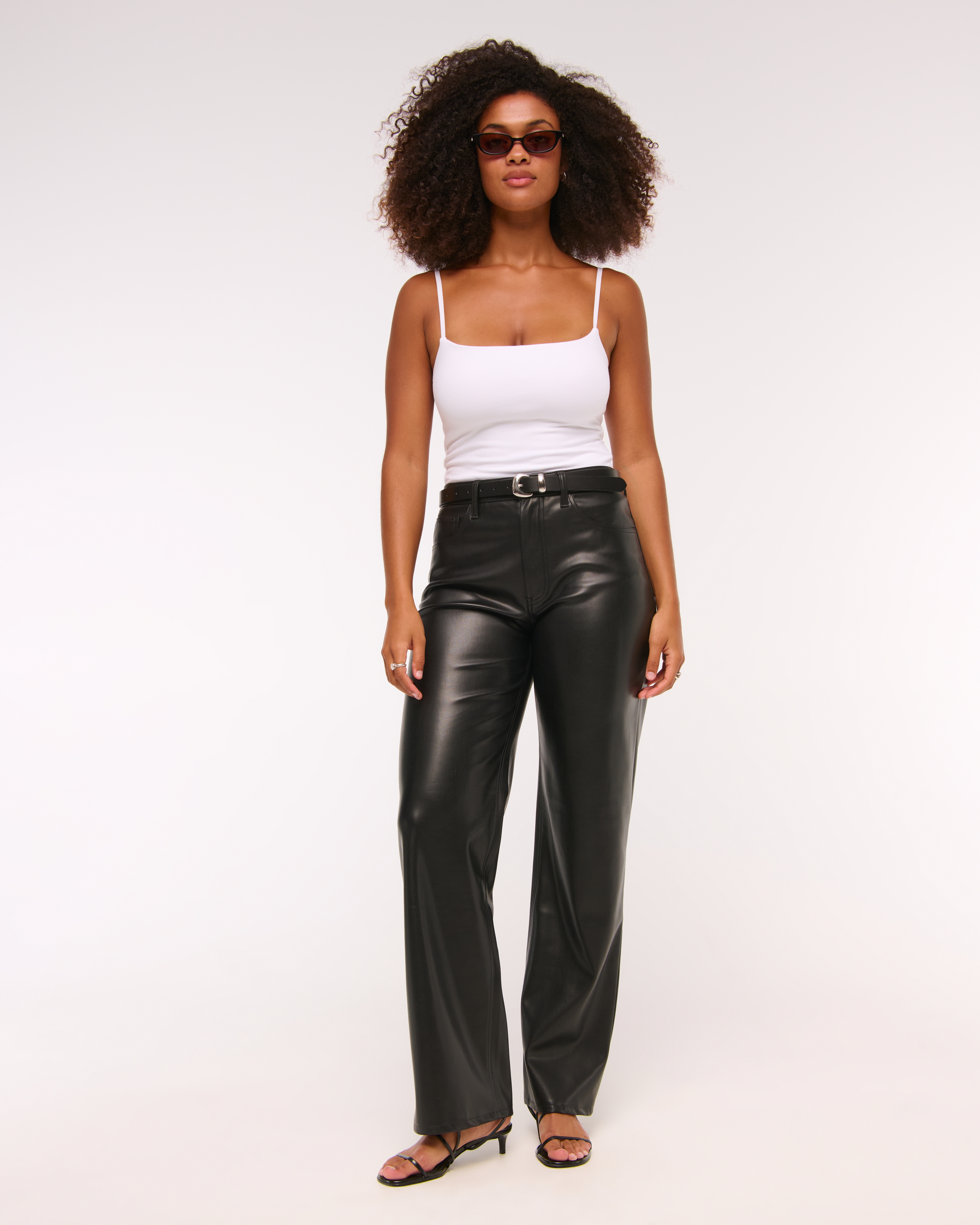 Abercrombie & Fitch Curve Love High Rise 90s Relaxed Vegan Leather Pant In Black