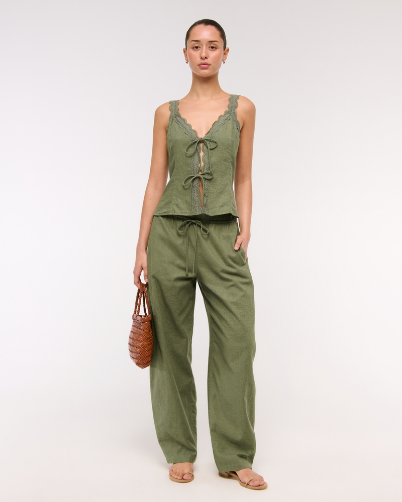 Linen-Blend Barrel Pull-On Pant