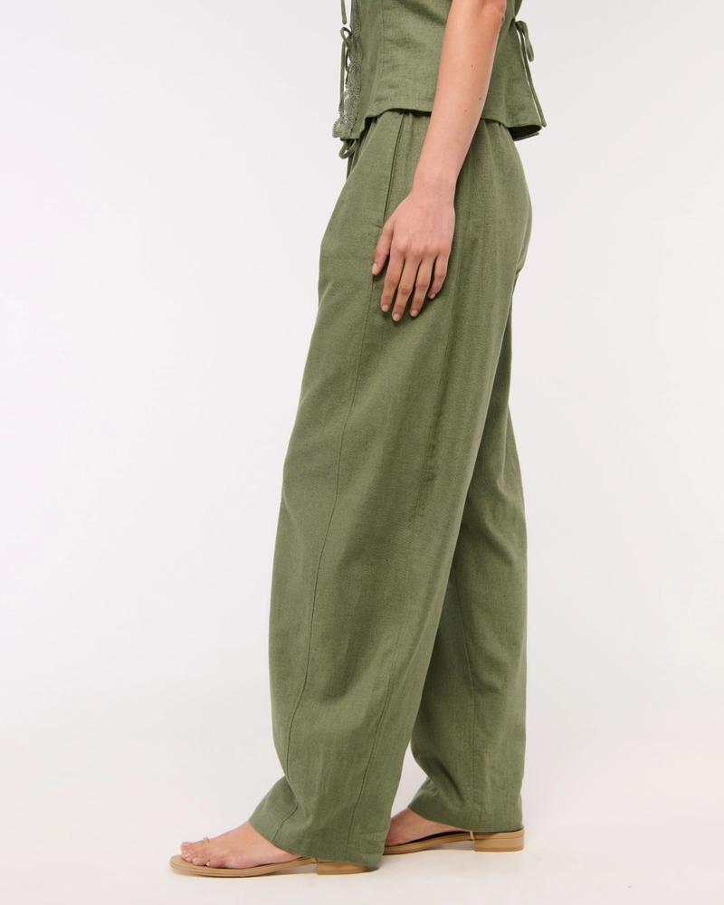 Linen-Blend Barrel Pull-On Pant