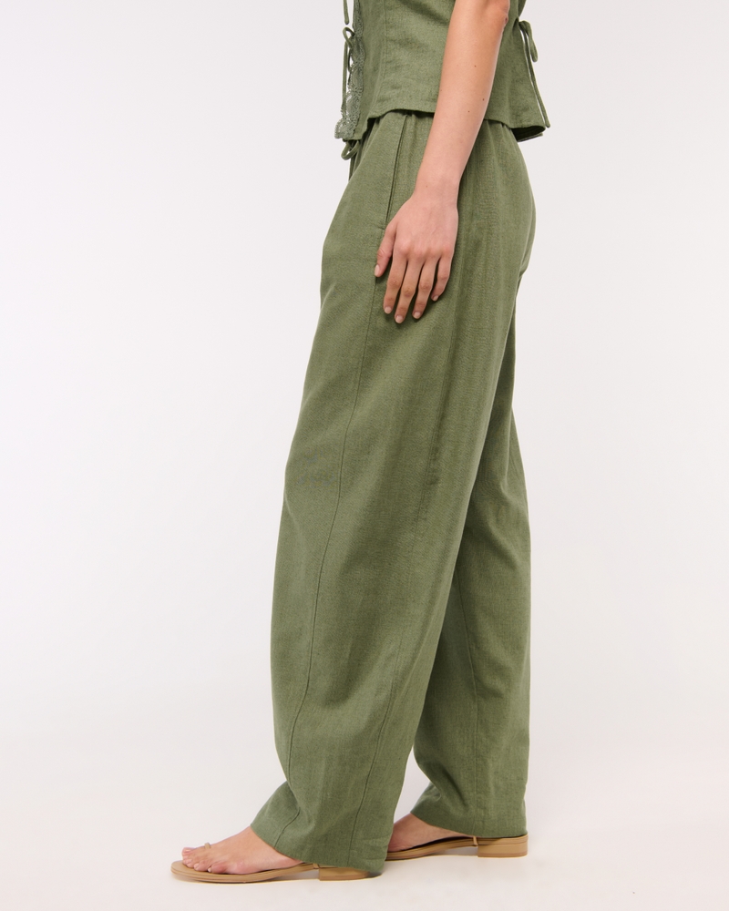 Linen-Blend Barrel Pull-On Pant