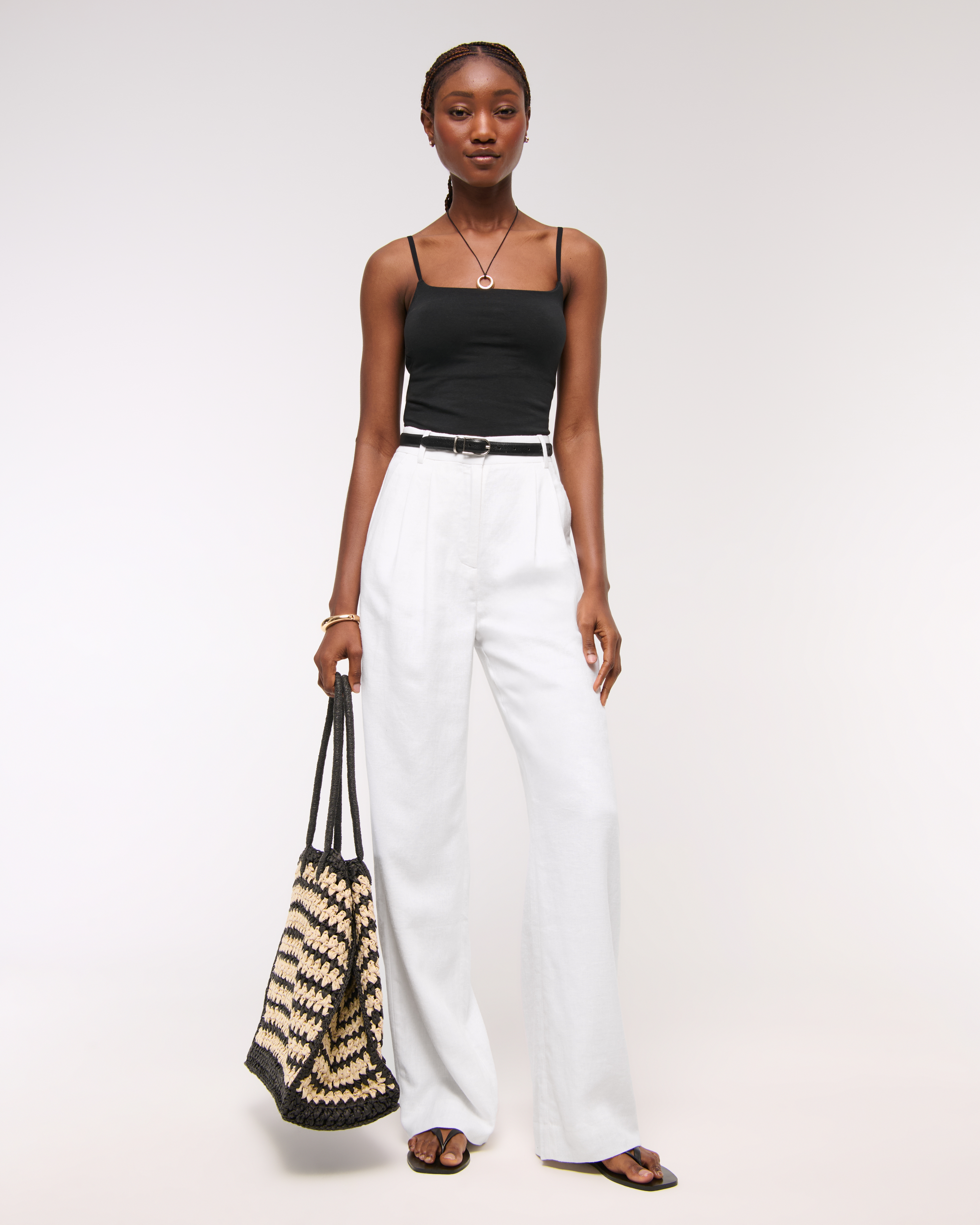 Abercrombie & Fitch A&f Sloane Linen-blend Wide Leg Pant In White