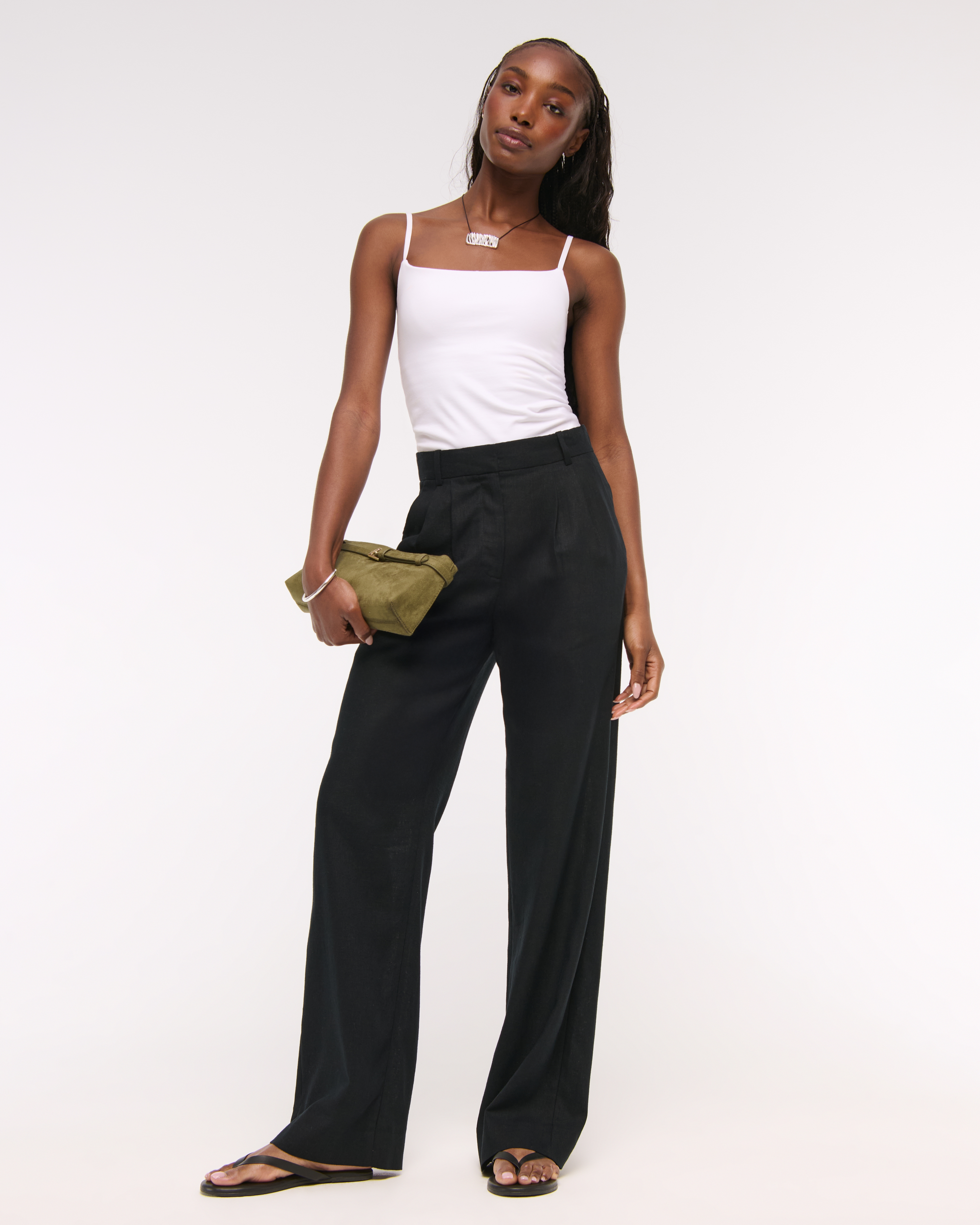 Abercrombie & Fitch A&f Sloane Linen-blend Wide Leg Pant In Black