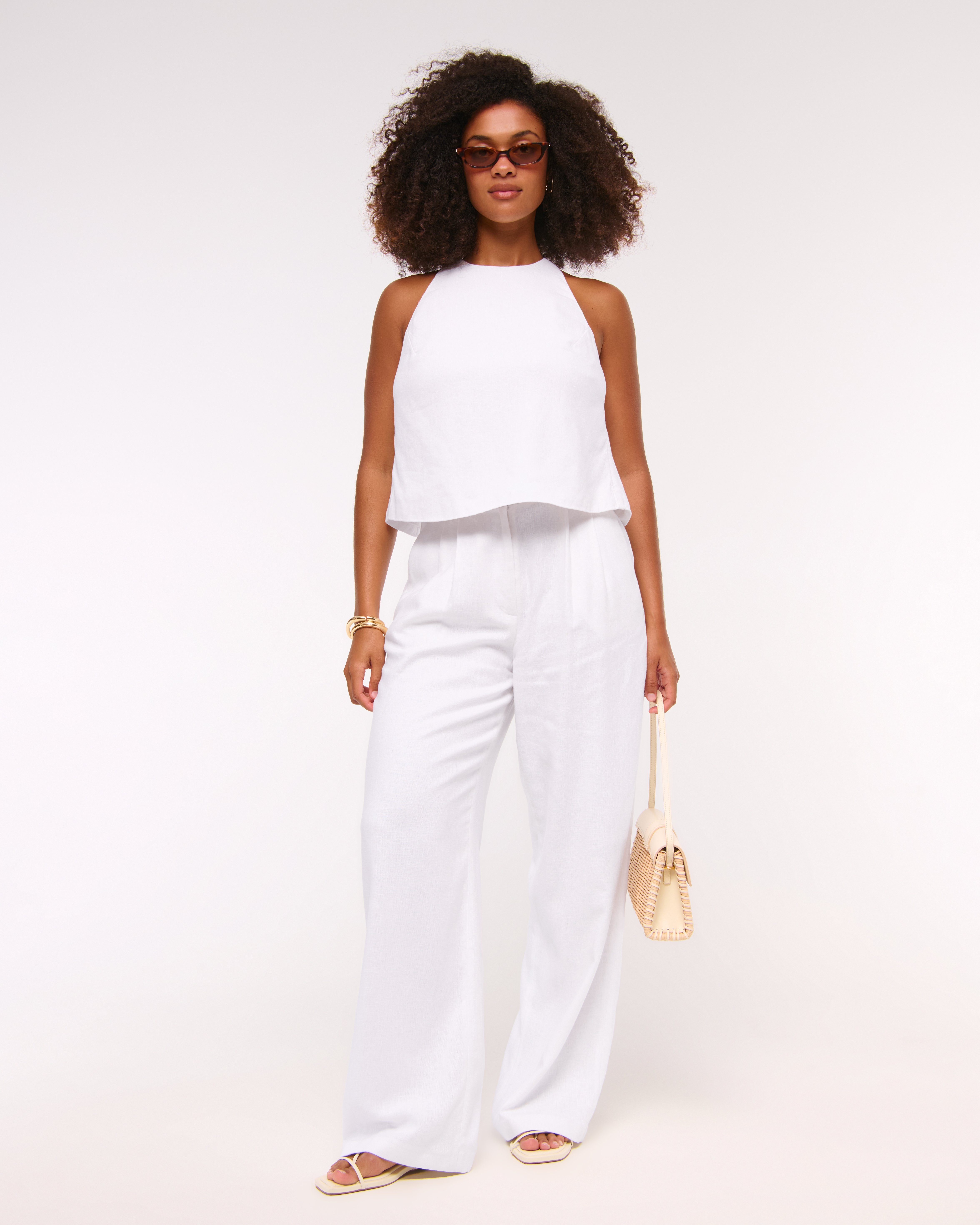 Женские брюки Abercrombie & Fitch Curve Love A&F Sloane Linen-Blend Wide Leg Pant — фото 2