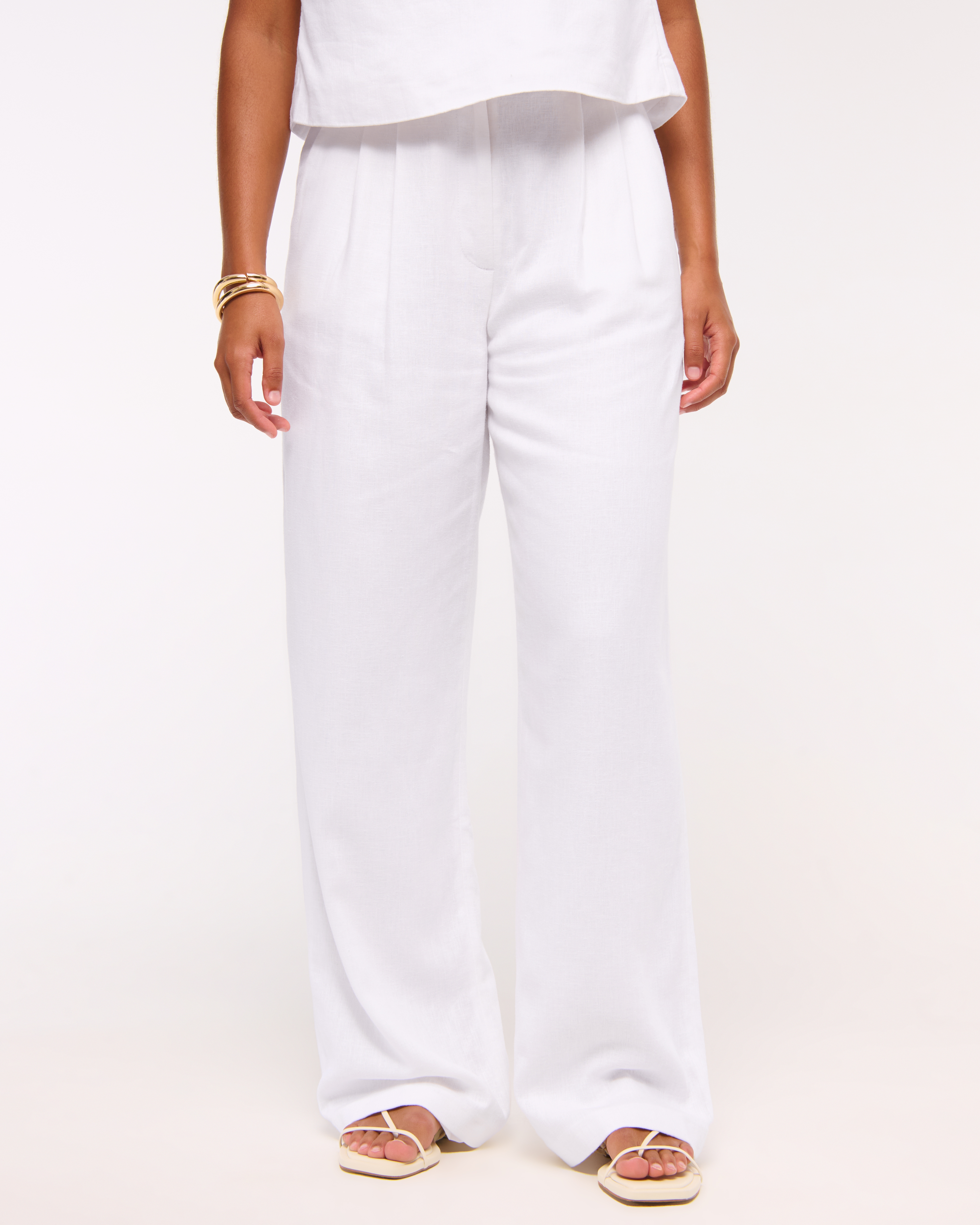 Женские брюки Abercrombie & Fitch Curve Love A&F Sloane Linen-Blend Wide Leg Pant — фото 3