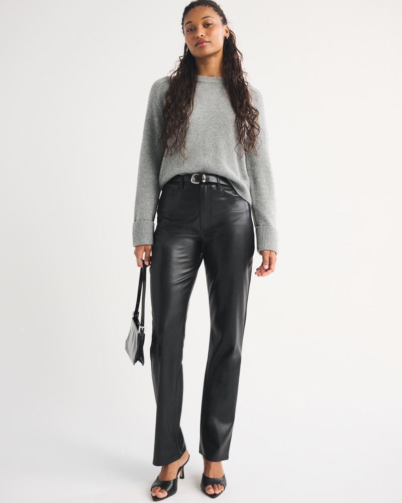 Women's Curve Love High Rise 90s Straight Vegan Leather Pant