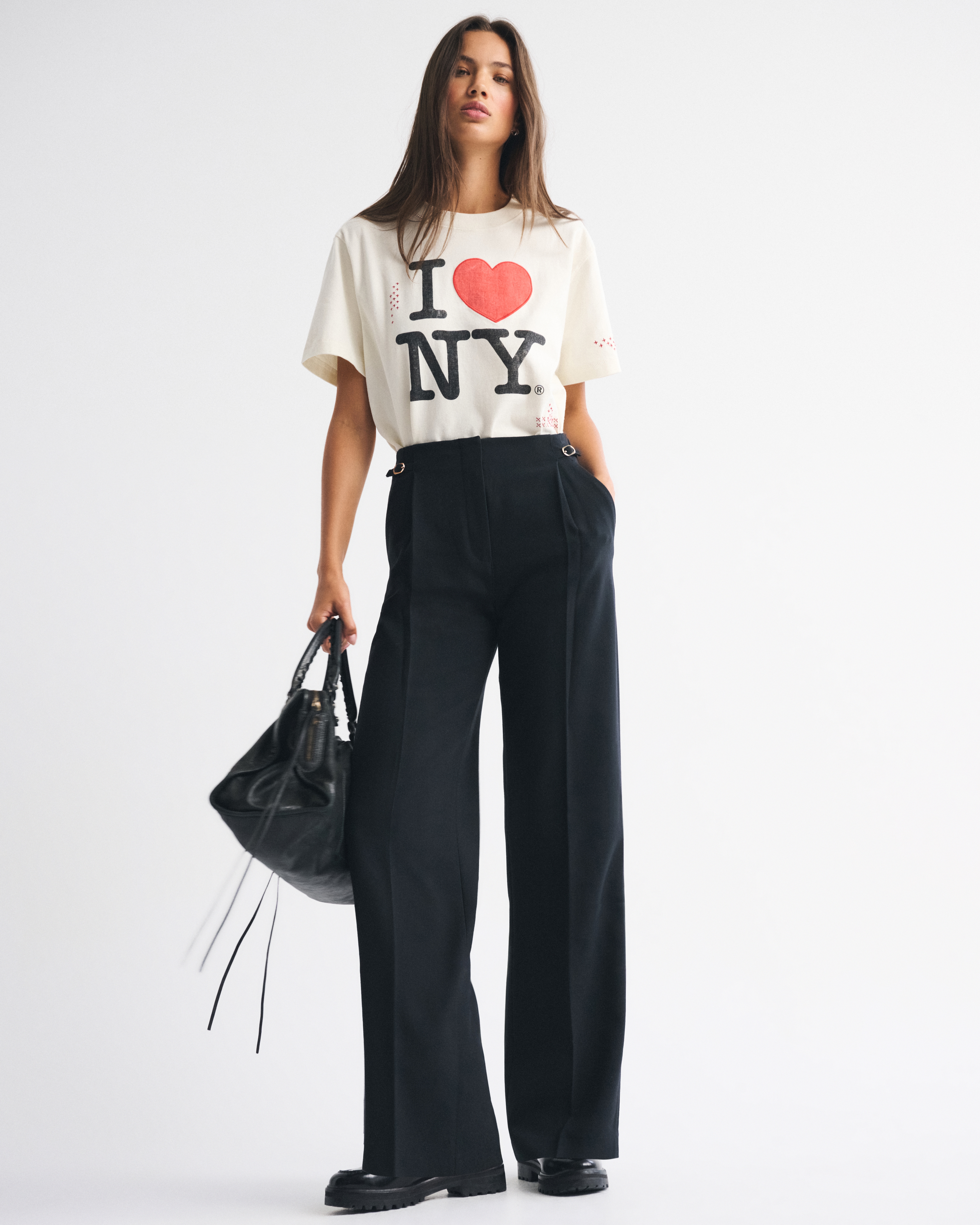 Abercrombie & Fitch A&f Sloane Tailored Hardware Wide Leg Pant In Black