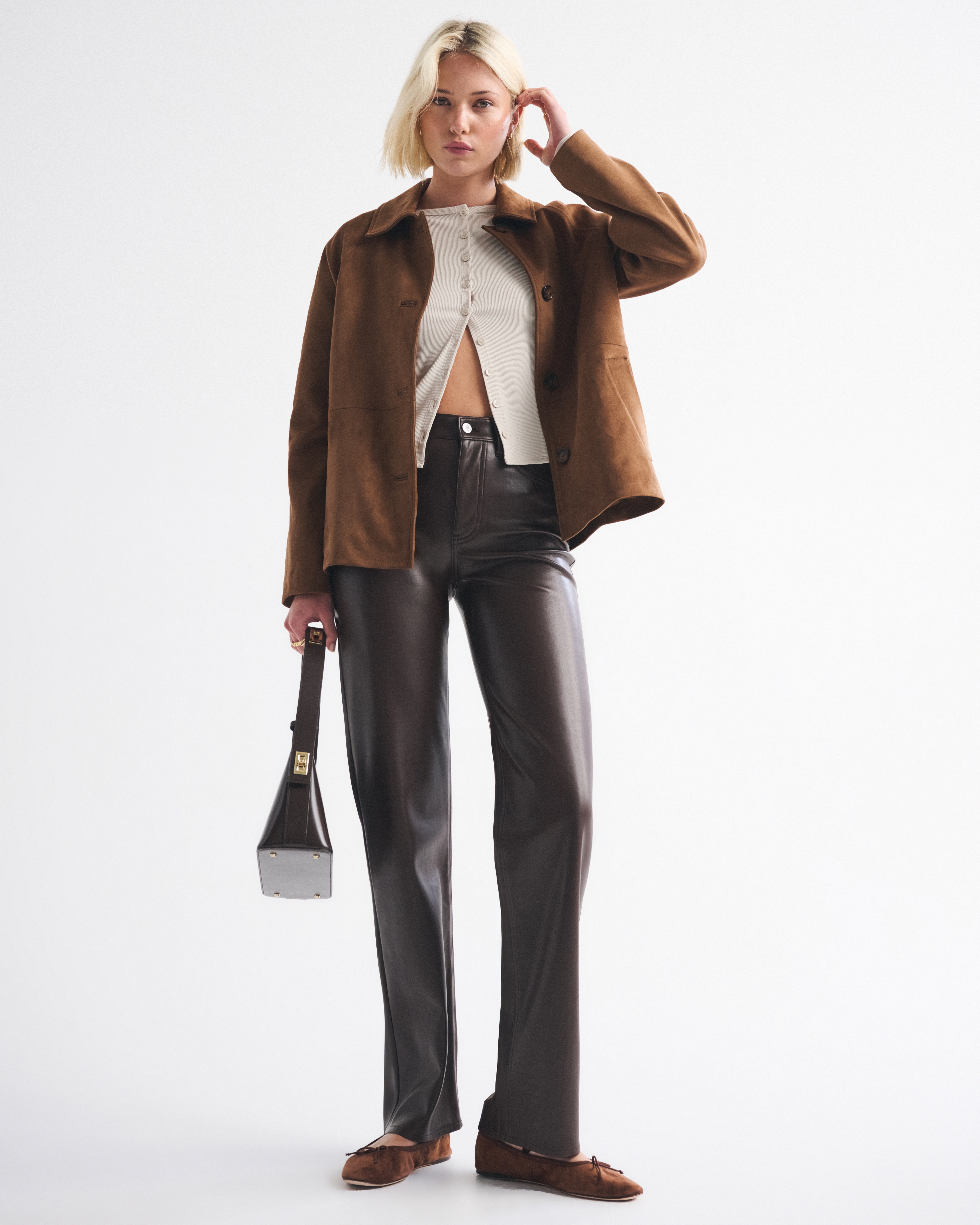 Abercrombie & Fitch High Rise 90s Relaxed Vegan Leather Pant In Brown