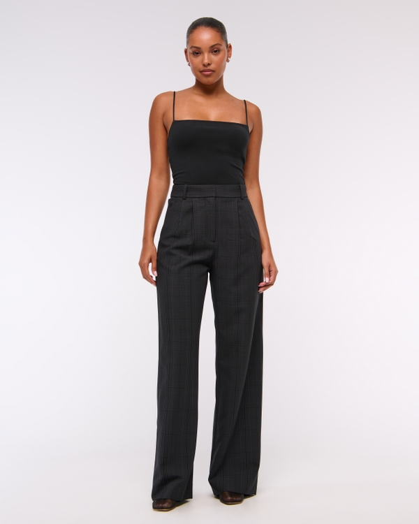 A&F Sloane Tailored Wide Leg Pant, Black Plaid view 1