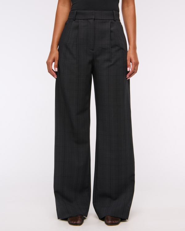 A&F Sloane Tailored Wide Leg Pant, Black Plaid view 2